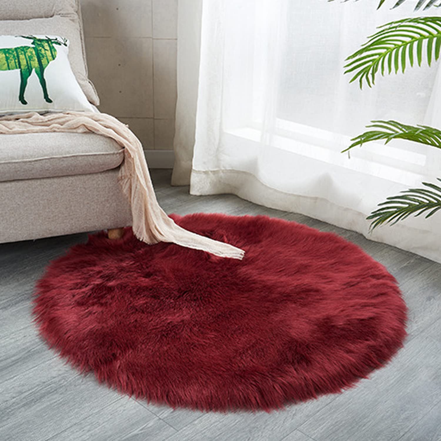 Luxury Faux Sheepskin Area Rugs Supersoft Fluffy Shaggy Round Floor Carpet Mat Decorative Throw Cover- Children Play Carpet for Living & Bedroom Sofa Light Pink, 5 ft Diameter