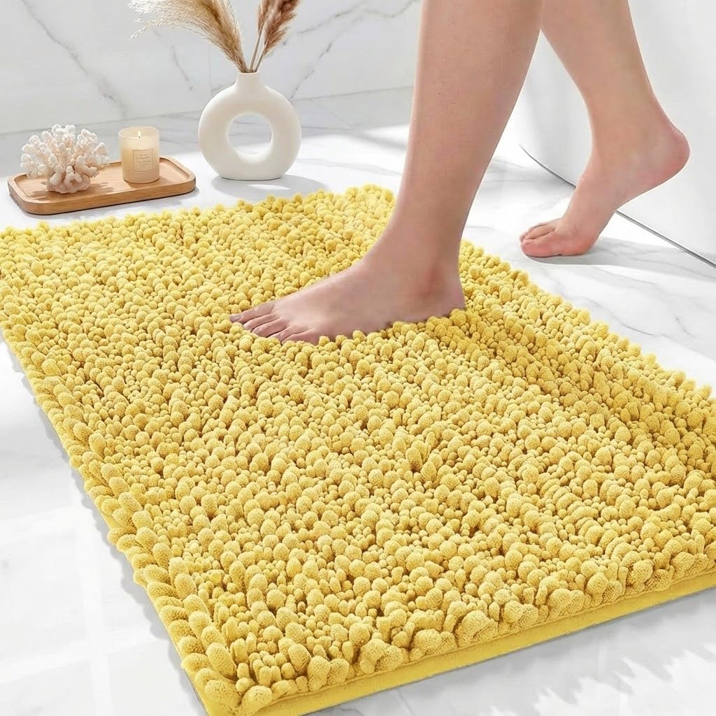 Bathroom Rugs Non Slip Washable 70x24, Extra Thick Soft Chenille Absorbent Bath Mat, High Density Barrier Non Slip Backing, Quick Dry Plush Shaggy Floor Carpet for Tub&Shower, White