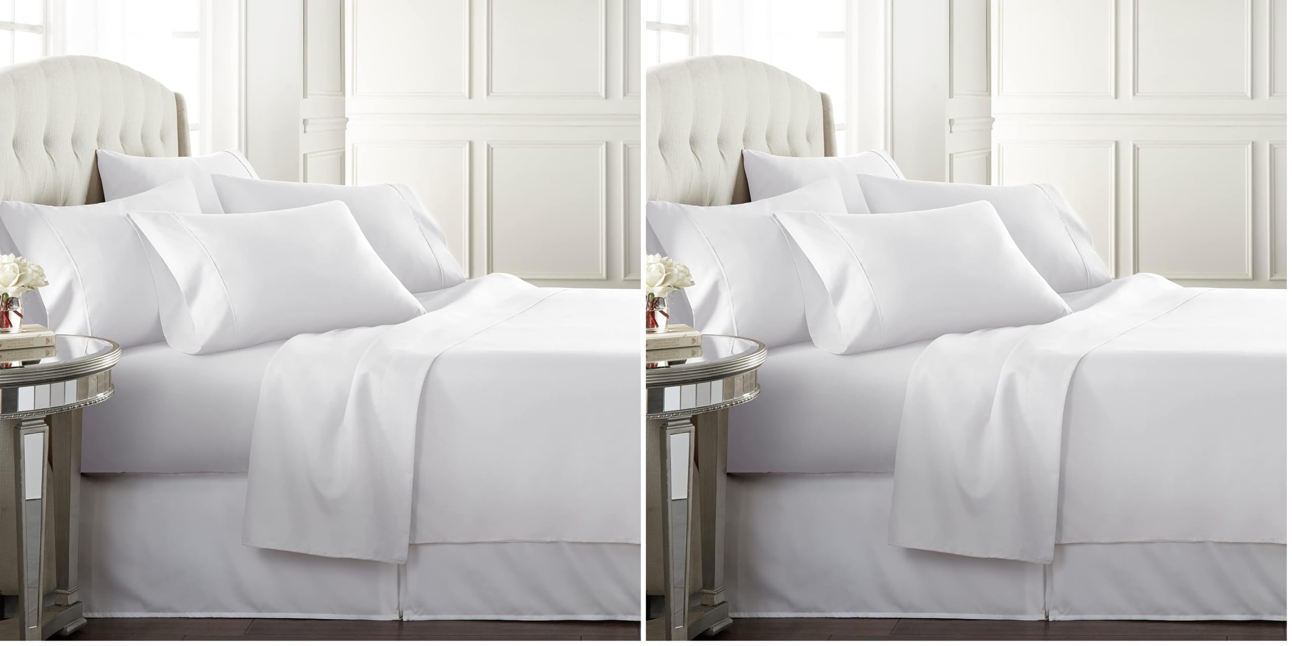 Danjor Linens Bed Sheet Set Queen Size for Hot Sleepers, Hotel Premium Sheets with 4 Pillowcases, Lightweight Brushed Microfiber Deep Pockets, Breathable Cooling 6 Piece Bedding Sets, White
