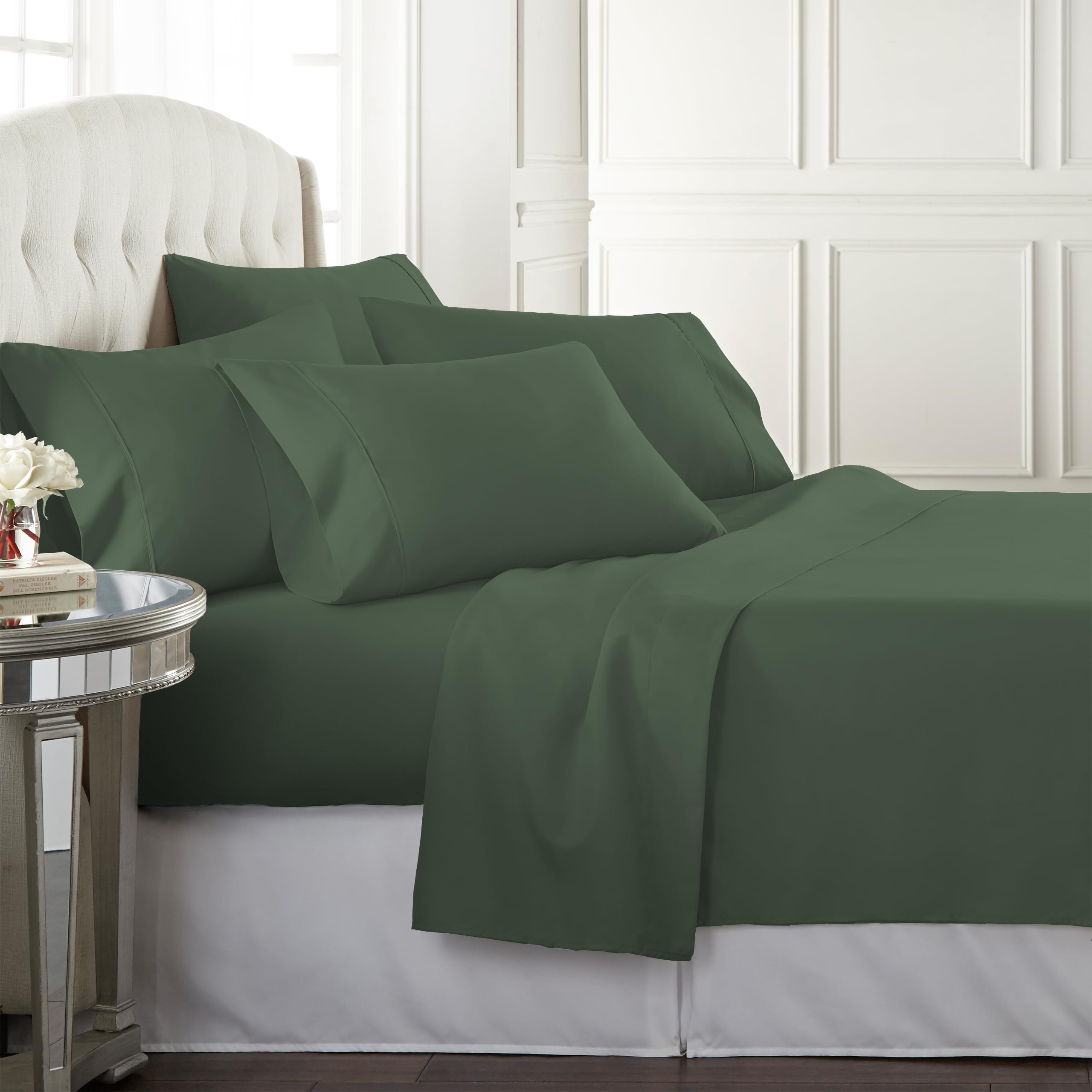 Danjor Linens Bed Sheet Set Queen Size for Hot Sleepers, Hotel Premium Sheets with 4 Pillowcases, Lightweight Brushed Microfiber Deep Pockets, Breathable Cooling 6 Piece Bedding Sets, White