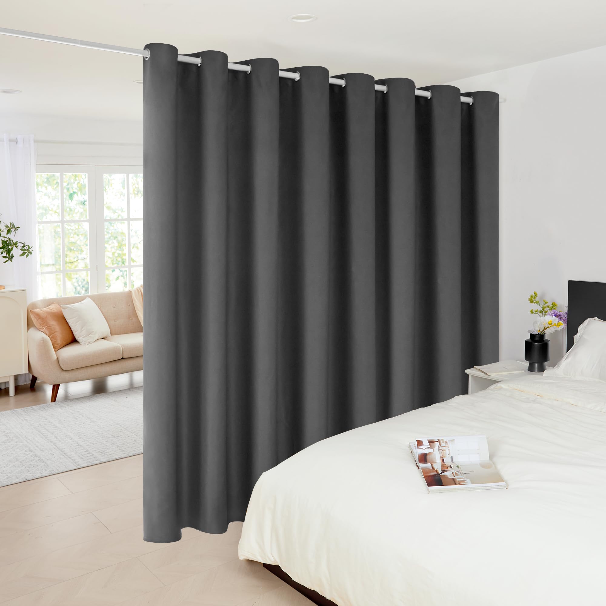 Deconovo Blackout Wide Curtain Panel, Grommet Top Thermal Insulated Room Darkening Drape for Bedroom Living Room, Khaki Divider, 100W x 84L Inch, Pack of 1