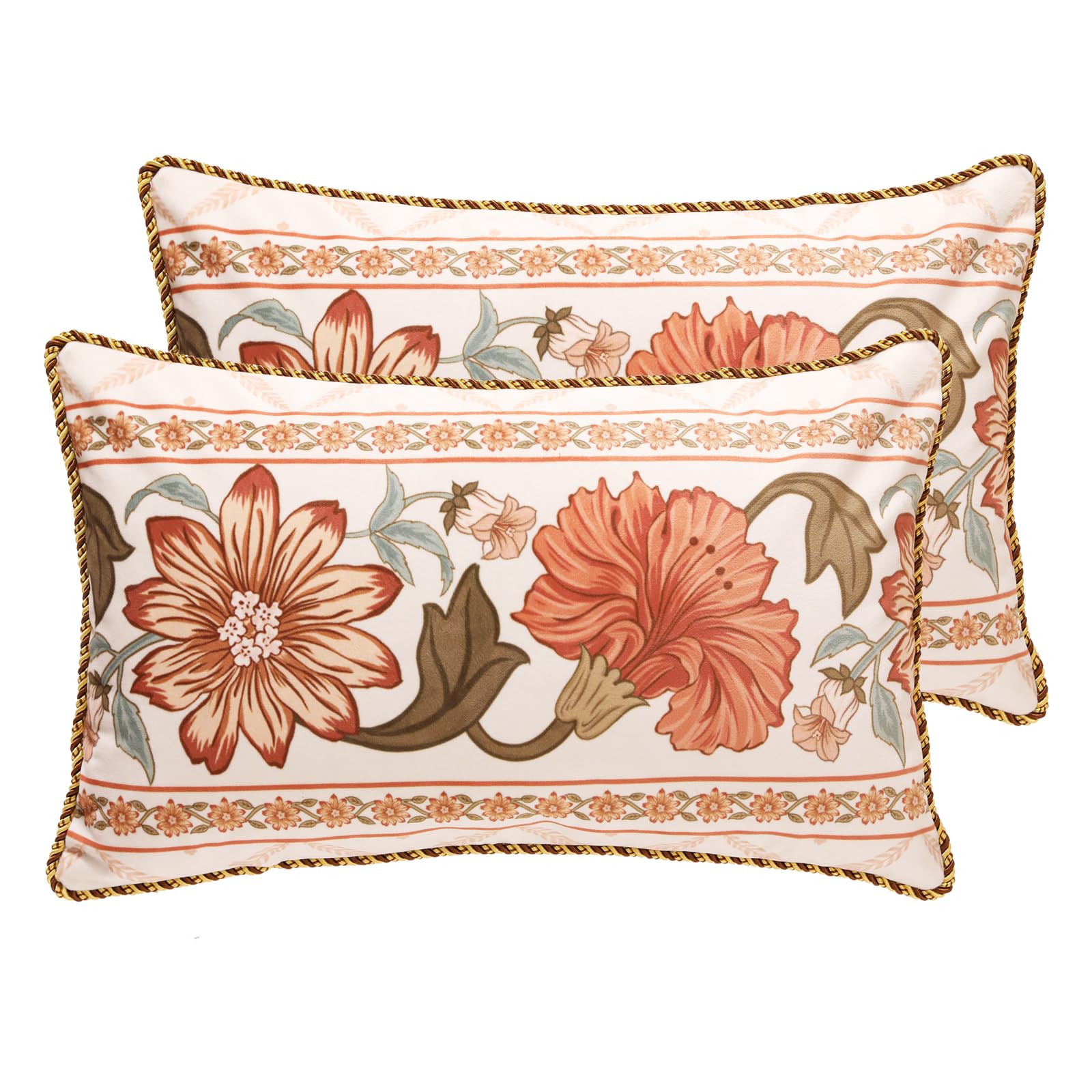 bilin gaier Vintage Square Throw Pillow Covers Pack of 2,Red Cozy Velvet with Leaves and Floral Pattern Pillowcases,Decoration Pillows Cushion Covers for Living Room Couch Sofa Bed Car Chair,18"x18"