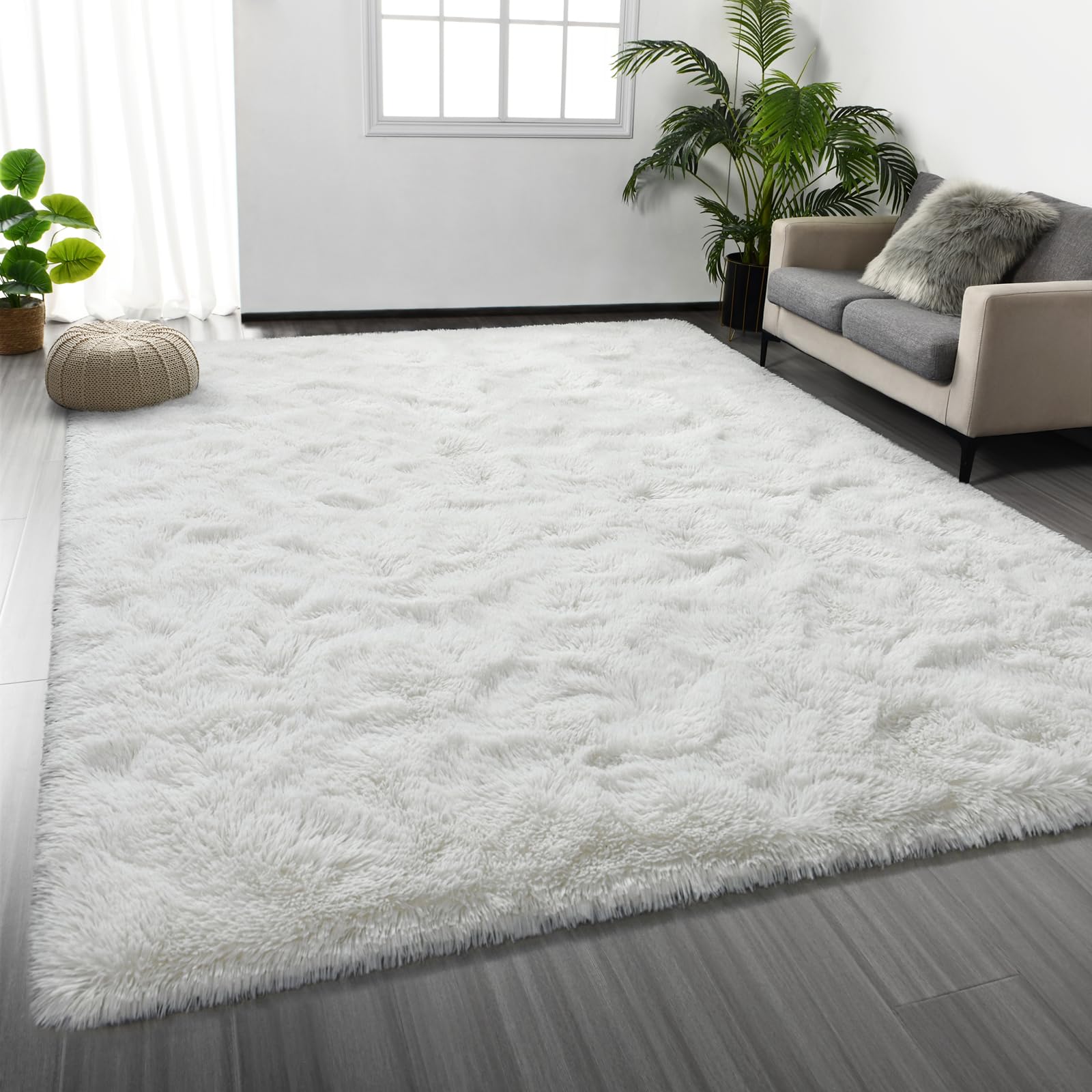 Deerhoo Large Shag Area Rugs 5 x 8, Tie-Dyed Plush Fuzzy Rugs for Living Room, Ultra Soft Fluffy Furry Rug for Bedroom, Indoor Carpet Nursery Rugs for Kids Room Home Decor, Purple