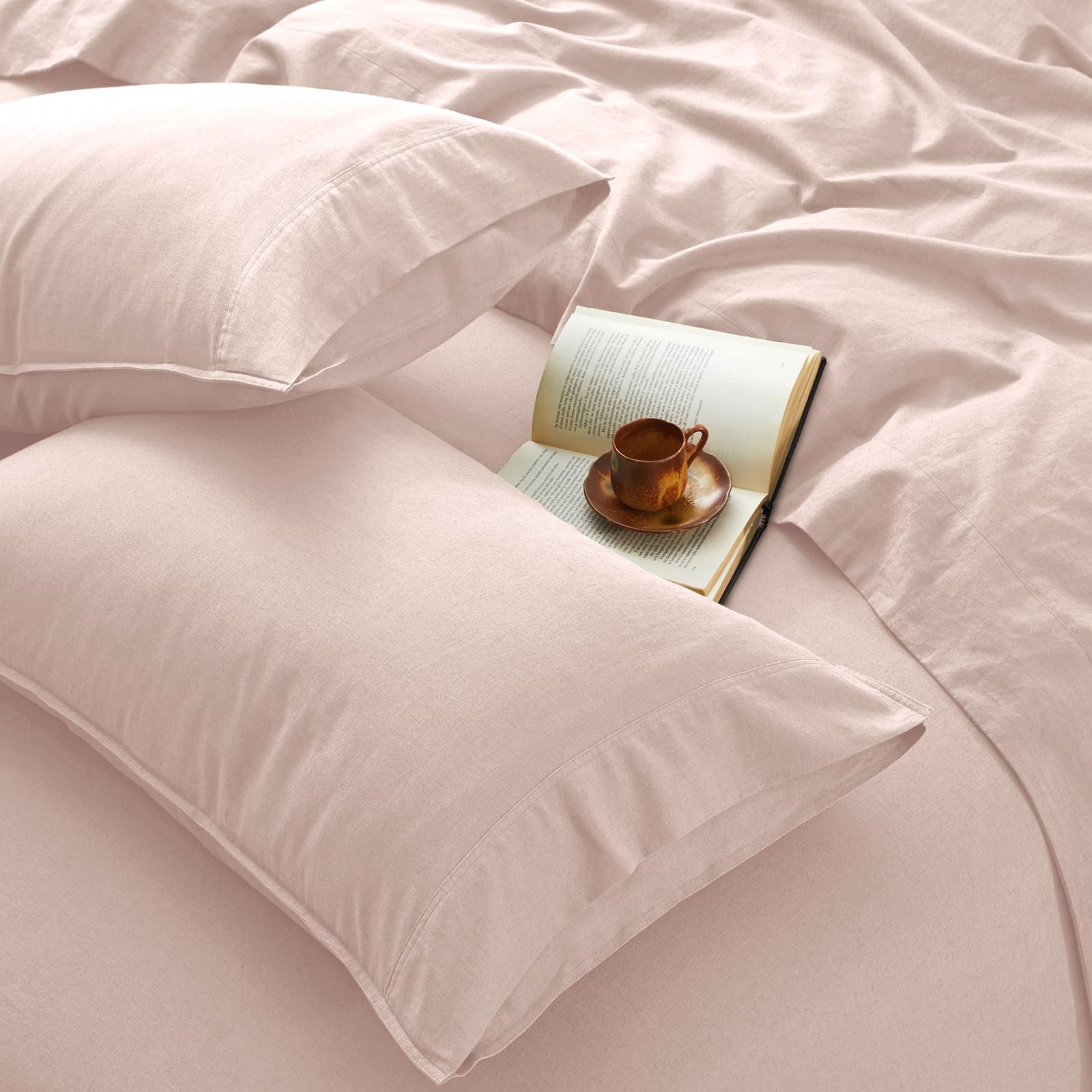 4Pcs Organic Linen Sheets Queen Size, 100% French Linen from Normandy, Breathable Natural Linen Queen Sheet Set with 16 Inch Deep Pocket, 1 Flat Sheet, 1 Fitted Sheet, 2 Pillowcases