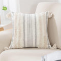decorUhome Summer Decorative Boho Throw Pillow Covers 20x20 Set of 2, Accent Neutral Textured Tufted Pillow Covers Striped for Couch Bed Sofa Living Room, Light Grey and Cream White