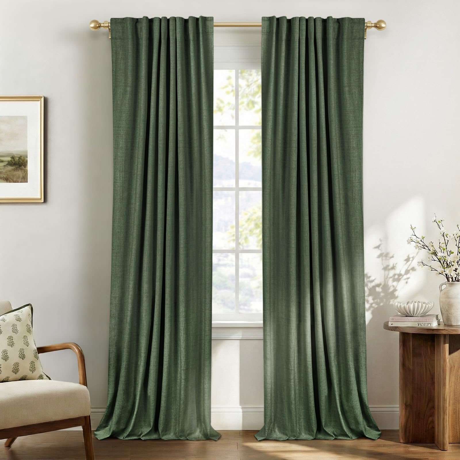 Oatmeal 2-Panel Linen Blackout Curtains, 50"W x 96"L, Thermal Insulated, Back Tab & Rod Pocket for Bedroom & Living Room