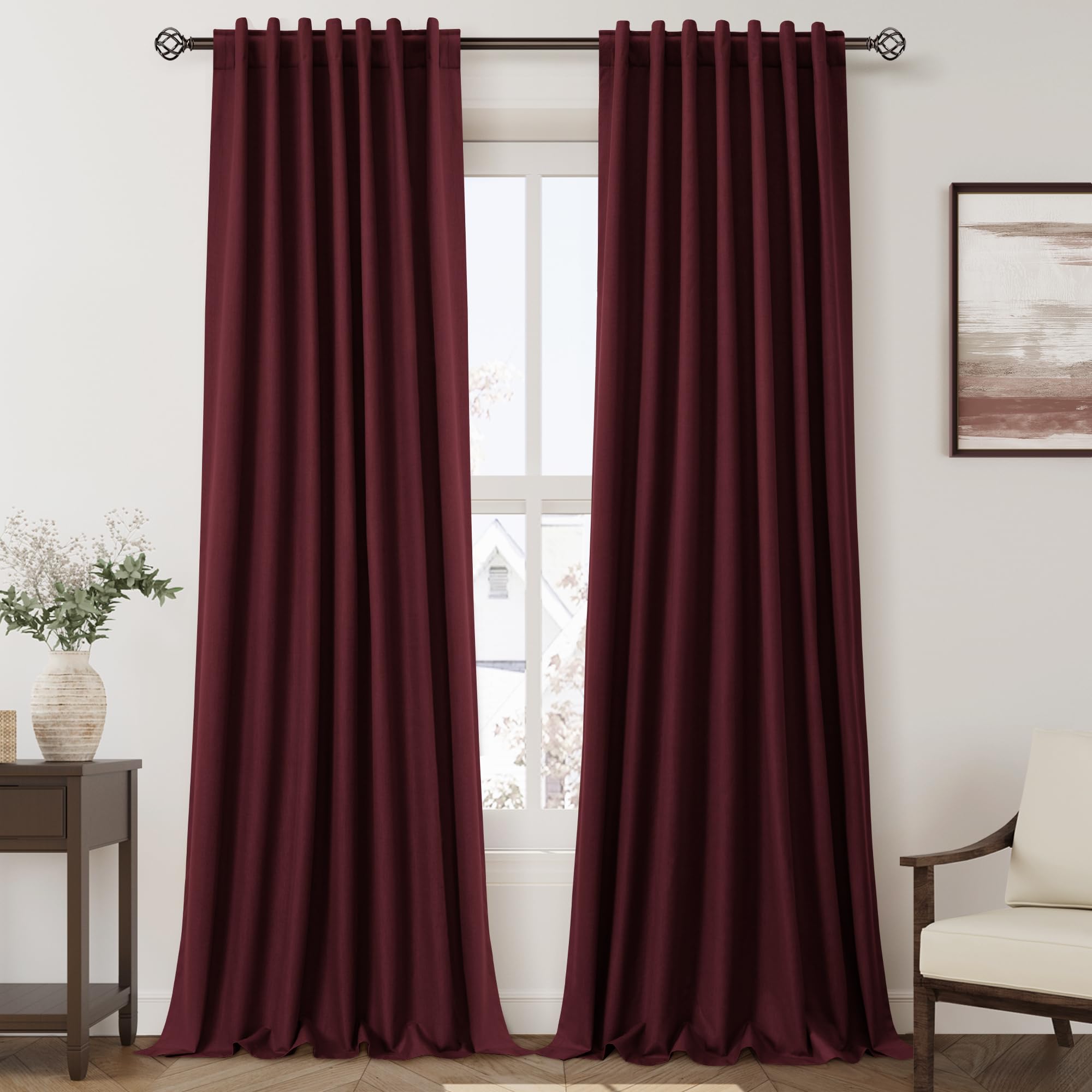 Nanspring Light Grey 100% Blackout Linen Curtains for Bedroom 90 Inches Long Back Tab Thermal Insulated Modern Luxury Simple Black Out Curtain for Living Room Dining Room Drapes 52x90, 2 Panels