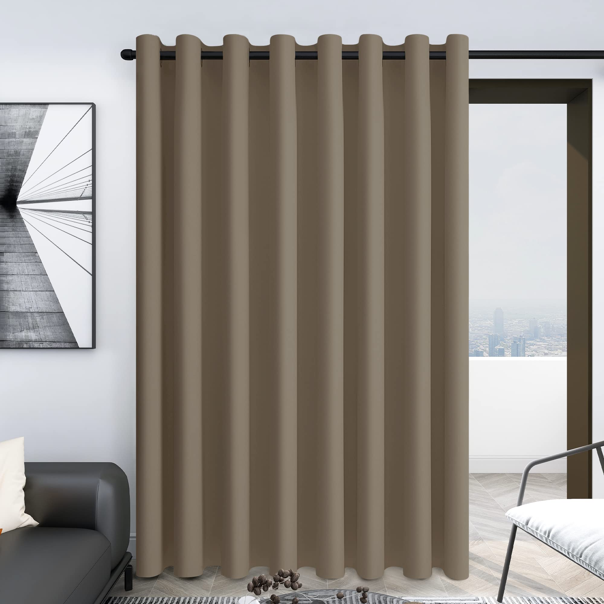 Deconovo Blackout Wide Curtain Panel, Grommet Top Thermal Insulated Room Darkening Drape for Bedroom Living Room, Khaki Divider, 100W x 84L Inch, Pack of 1