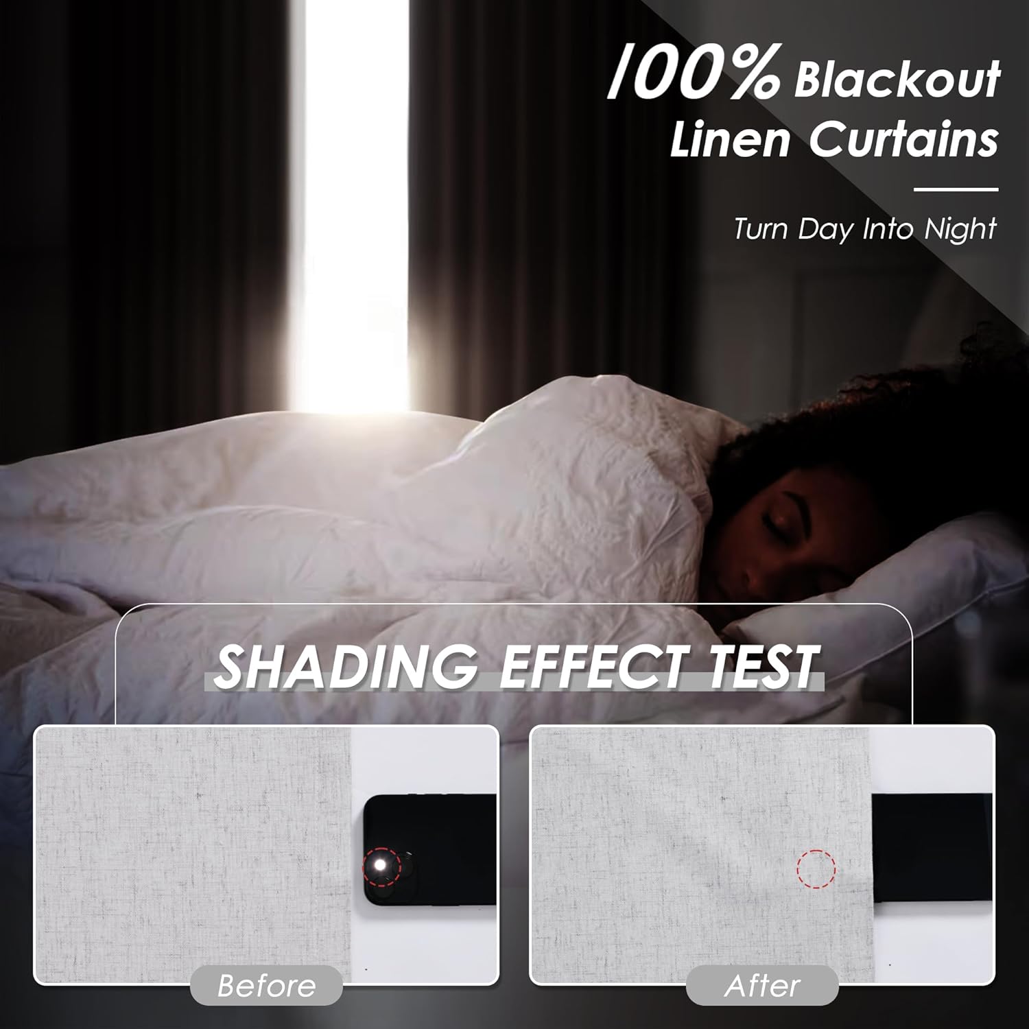 Nanspring Light Grey 100% Blackout Linen Curtains for Bedroom 90 Inches Long Back Tab Thermal Insulated Modern Luxury Simple Black Out Curtain for Living Room Dining Room Drapes 52x90, 2 Panels