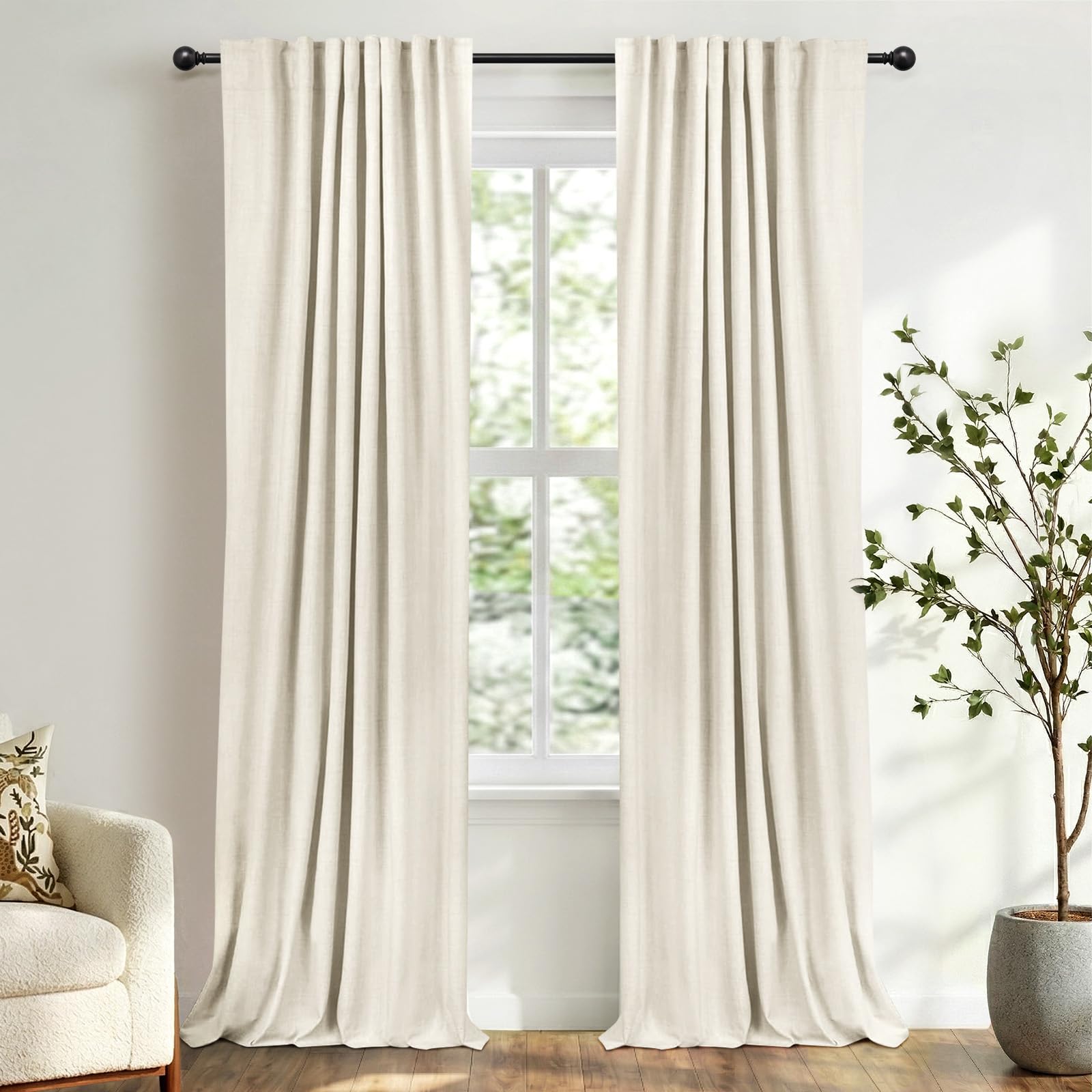 Oatmeal 2-Panel Linen Blackout Curtains, 50"W x 96"L, Thermal Insulated, Back Tab & Rod Pocket for Bedroom & Living Room