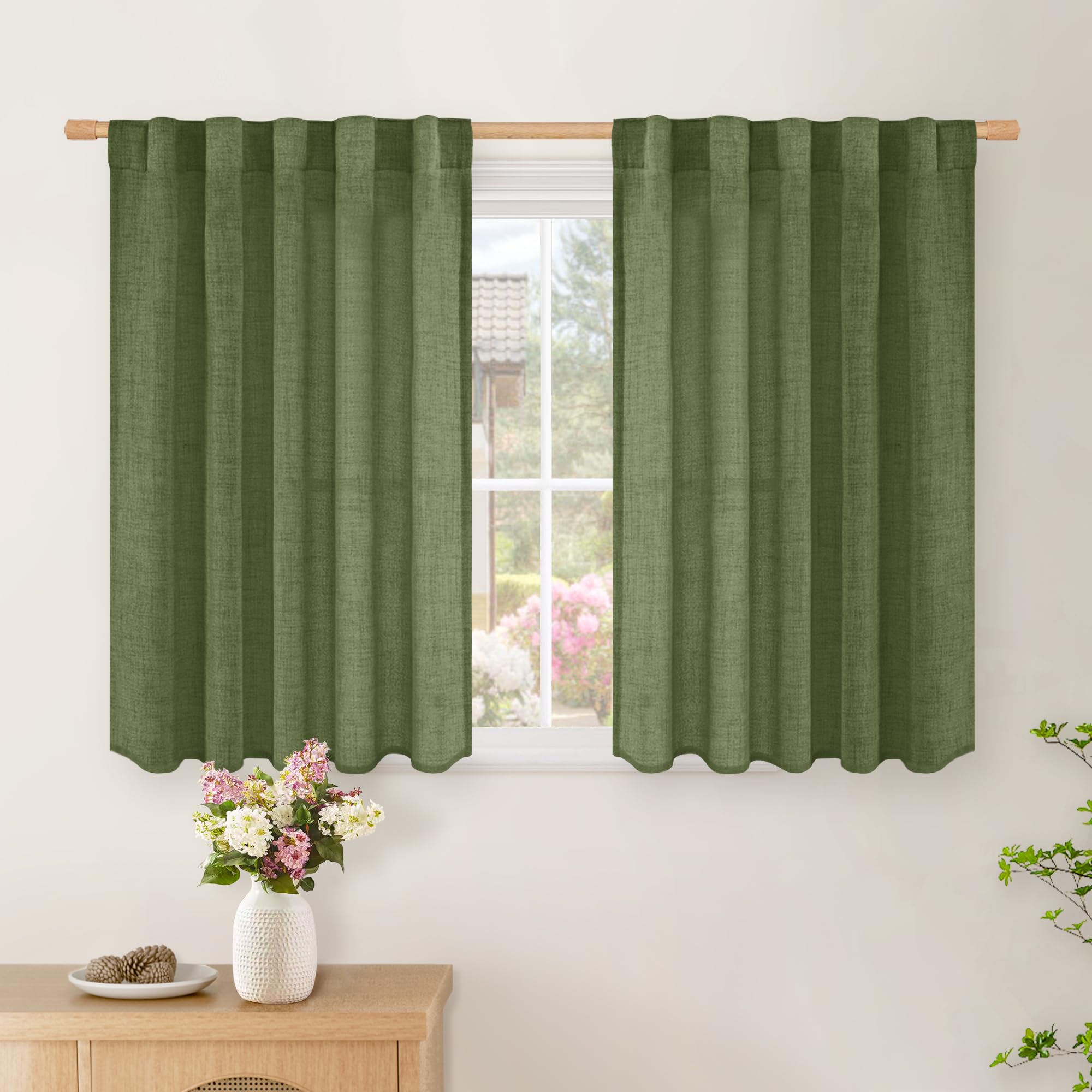 BGment Long 102 Inch Length Linen Curtains for Living Room, Natural Rod Pocket Textured Burlap Drapes Rustic Country Light Filtering for Bedroom Semi Sheer Back Tab, 2 Panel, 52 Inch Wide Each Panel