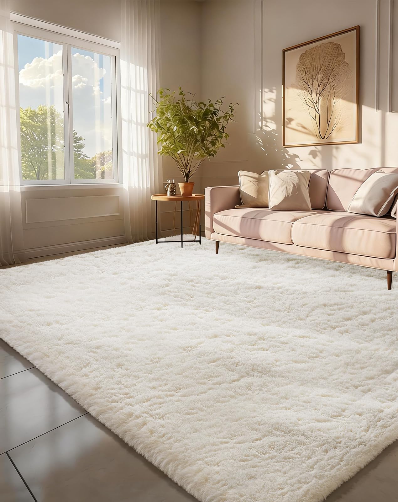 Ophanie Beige Rugs for Living Room Bedroom, 5x8 Fluffy Fuzzy Furry Carpet, Plush Soft Shaggy Bedside Indoor Floor Area Rug for Kids Girls Boys Baby Teen Dorm Nursery Home Decor Aesthetic