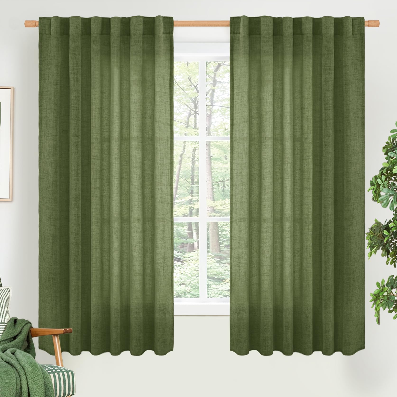 BGment Long 102 Inch Length Linen Curtains for Living Room, Natural Rod Pocket Textured Burlap Drapes Rustic Country Light Filtering for Bedroom Semi Sheer Back Tab, 2 Panel, 52 Inch Wide Each Panel