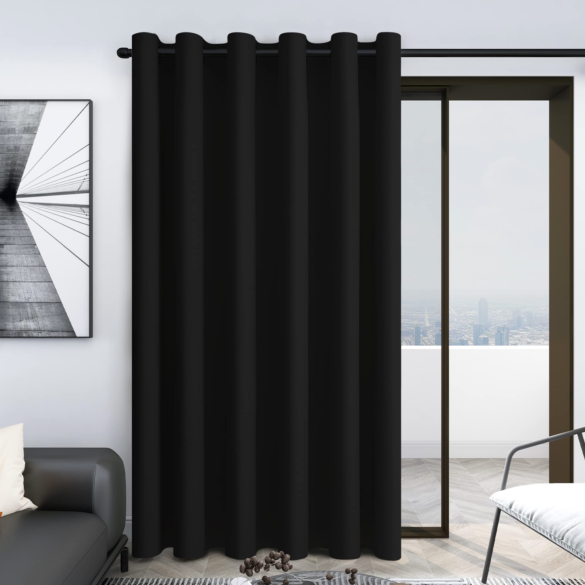 Deconovo Blackout Wide Curtain Panel, Grommet Top Thermal Insulated Room Darkening Drape for Bedroom Living Room, Khaki Divider, 100W x 84L Inch, Pack of 1