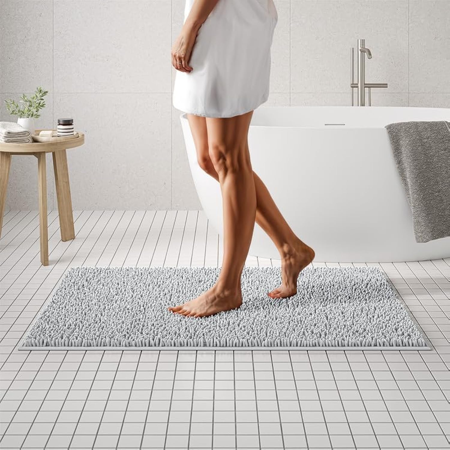 MAYSHINE Plush Shaggy Chenille Bath Mat | Extra Soft, Super Absorbent, Non-Slip Bathroom Rug | Fluffy Microfiber, Area Rug Sets for Bathroom Floor, Kitchen, Living Room | 59"x31" | Beige