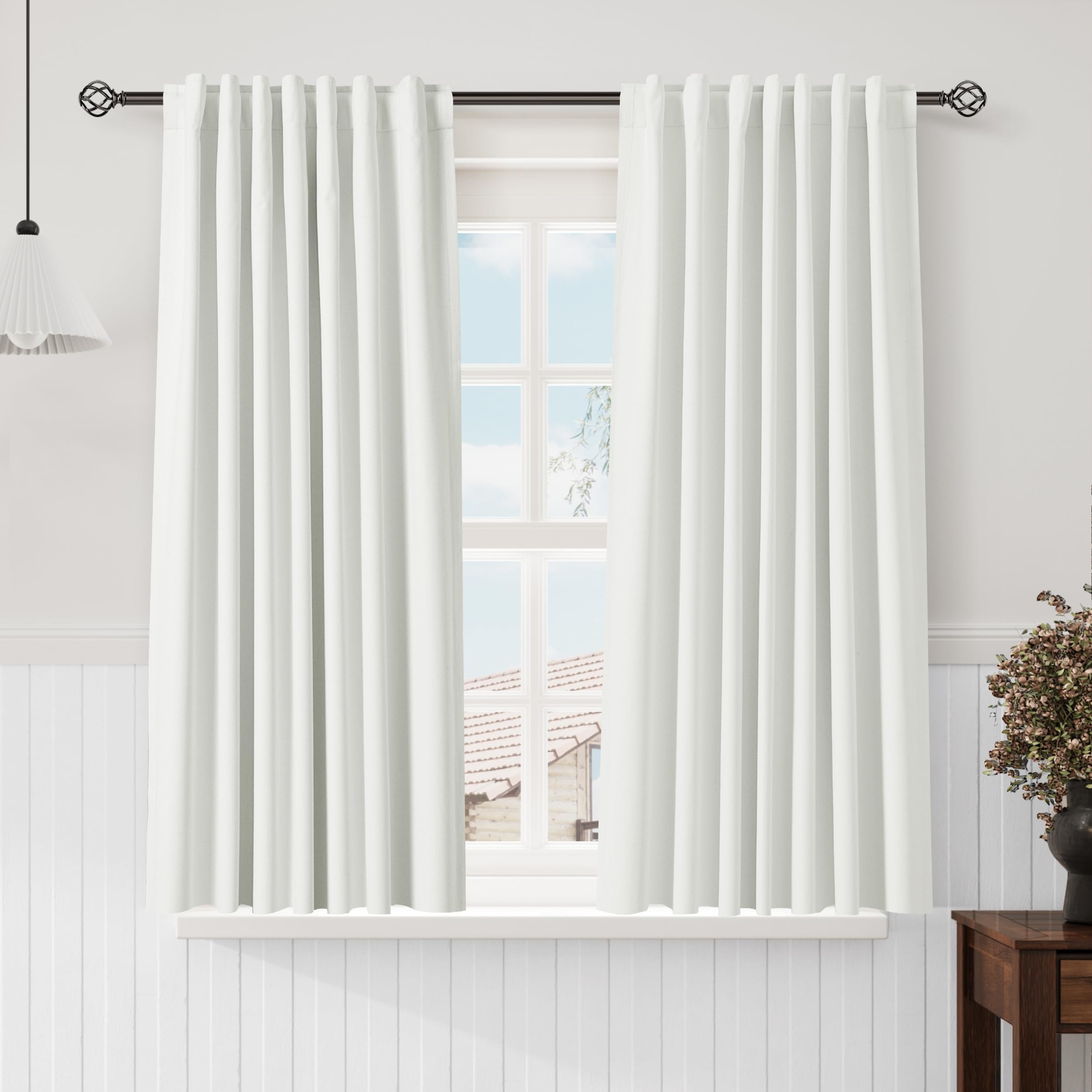Nanspring Light Grey 100% Blackout Linen Curtains for Bedroom 90 Inches Long Back Tab Thermal Insulated Modern Luxury Simple Black Out Curtain for Living Room Dining Room Drapes 52x90, 2 Panels