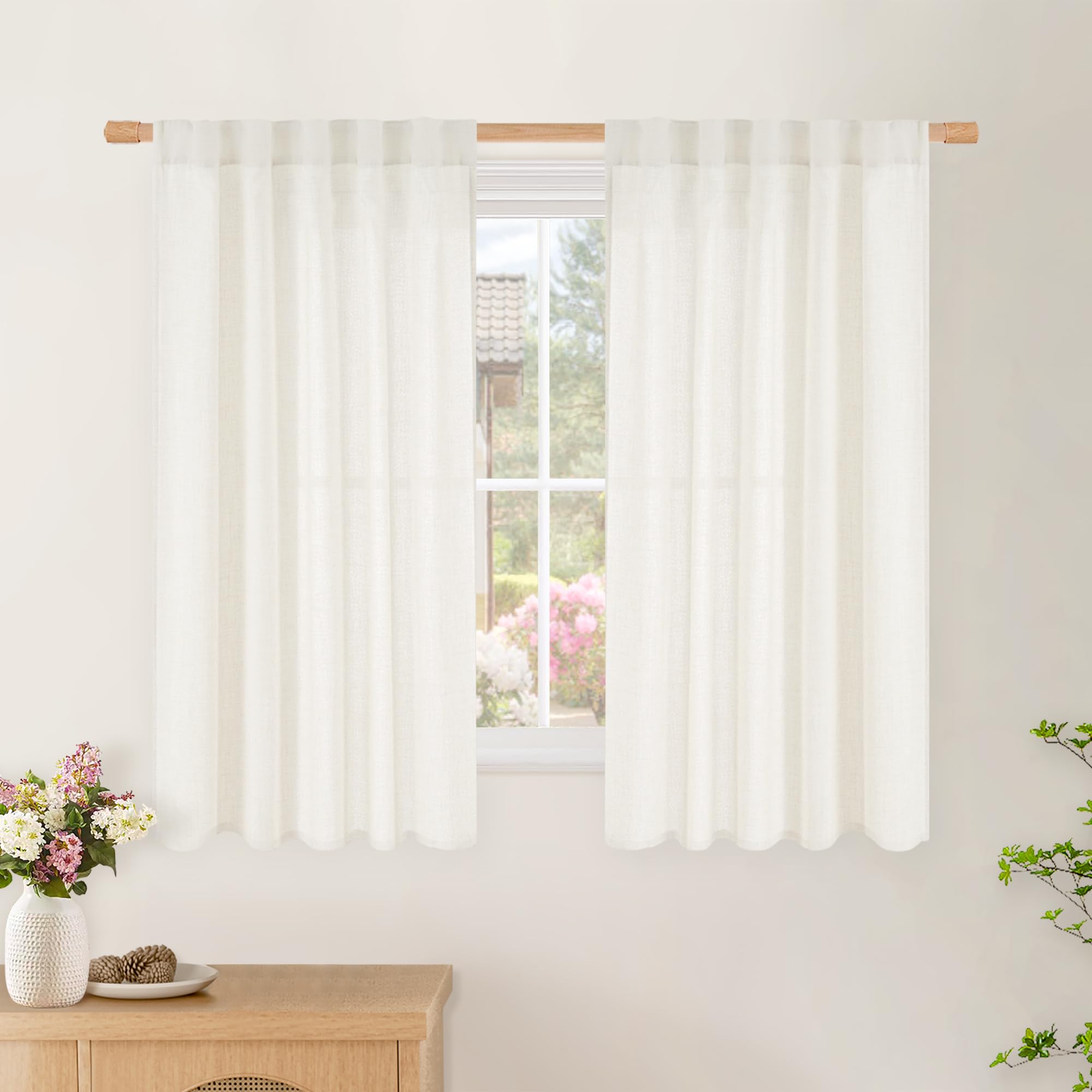 BGment Long 102 Inch Length Linen Curtains for Living Room, Natural Rod Pocket Textured Burlap Drapes Rustic Country Light Filtering for Bedroom Semi Sheer Back Tab, 2 Panel, 52 Inch Wide Each Panel