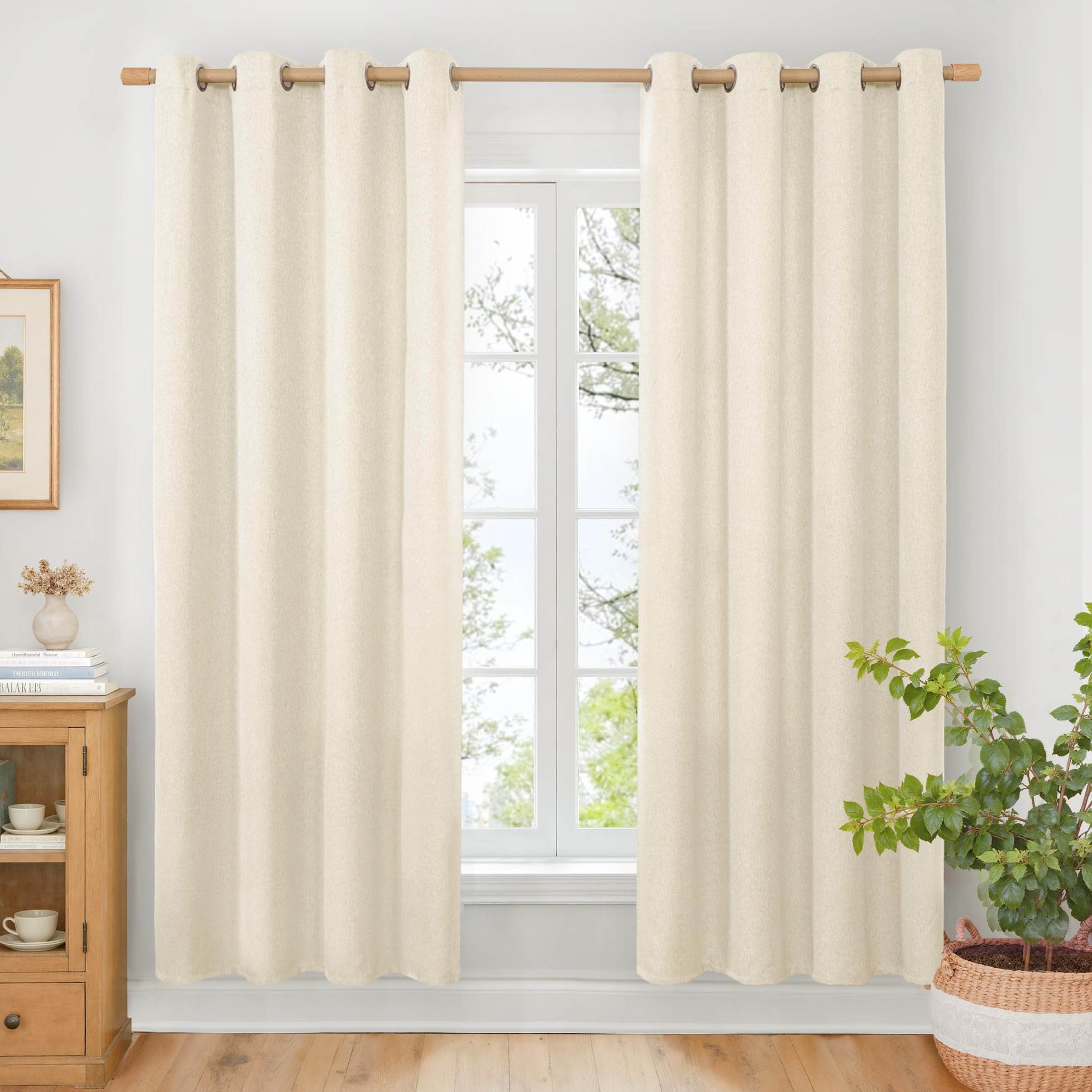 BGment Linen Curtains 95 Inch Long for Living Room 2 Panels, Thick Textured Privacy Floor Length Window Drapes Non See Through for Bedroom Farmhouse Light Filtering Grommet Top, Each 52 Inch Wide