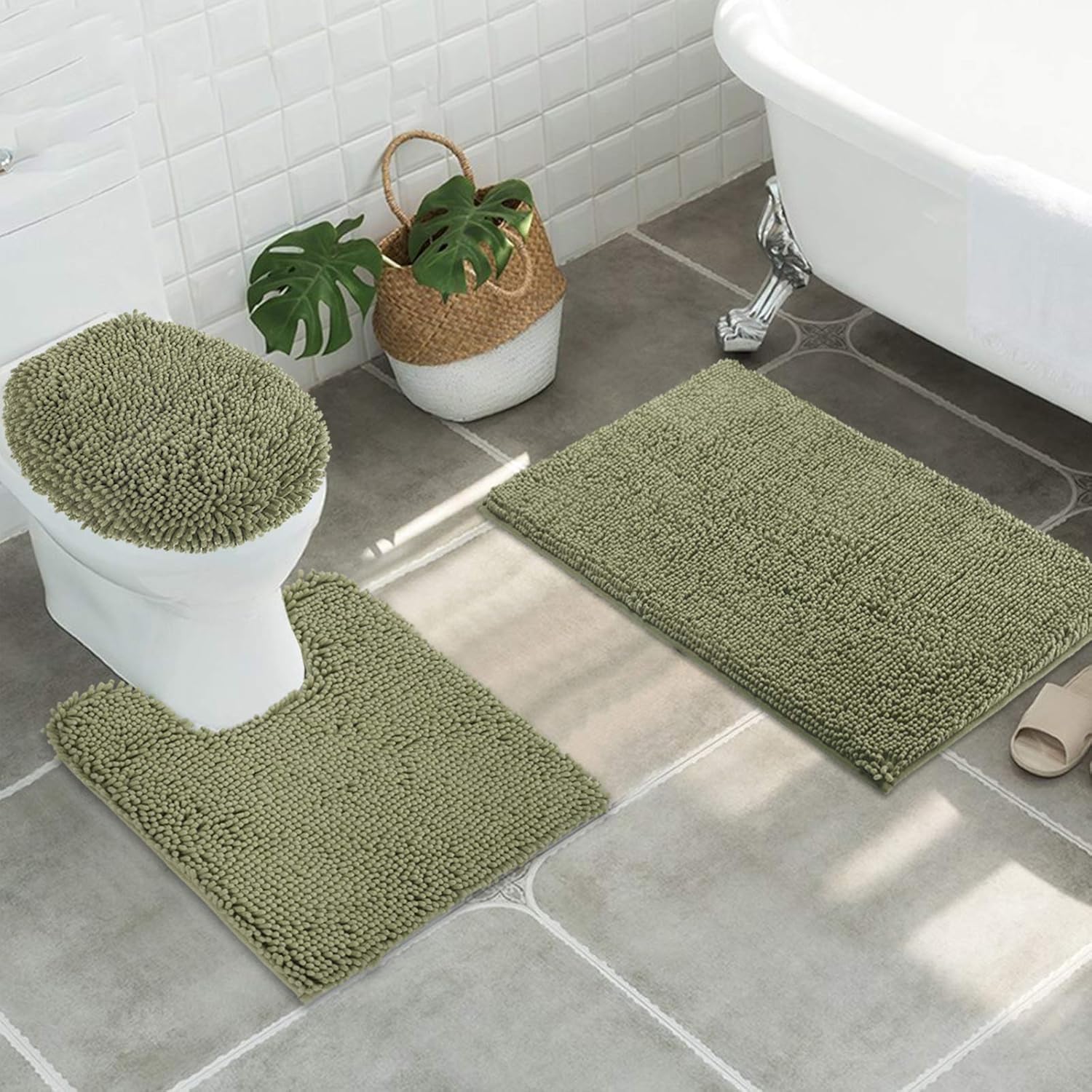 MAYSHINE Plush Shaggy Chenille Bath Mat | Extra Soft, Super Absorbent, Non-Slip Bathroom Rug | Fluffy Microfiber, Area Rug Sets for Bathroom Floor, Kitchen, Living Room | 59"x31" | Beige