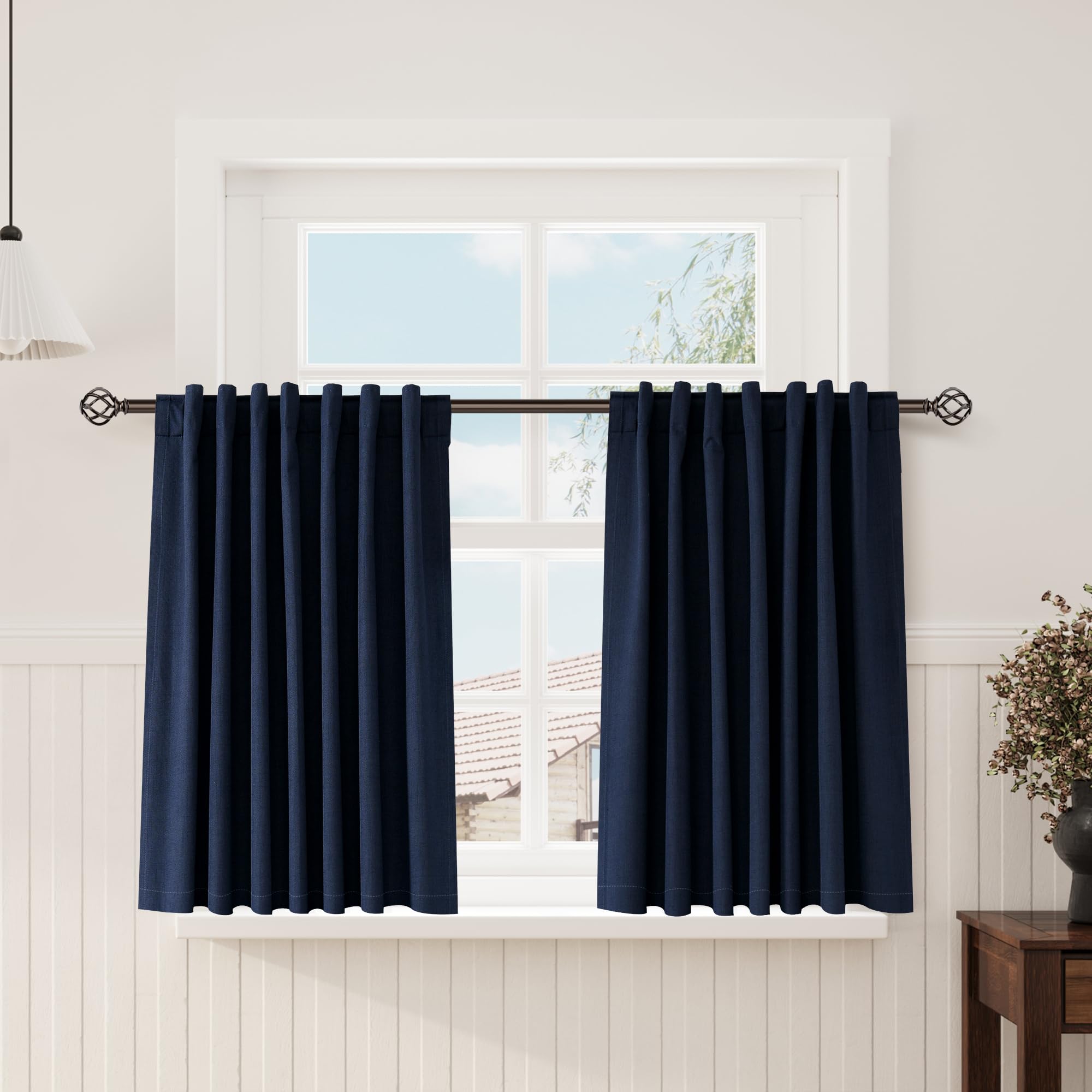 Nanspring Light Grey 100% Blackout Linen Curtains for Bedroom 90 Inches Long Back Tab Thermal Insulated Modern Luxury Simple Black Out Curtain for Living Room Dining Room Drapes 52x90, 2 Panels