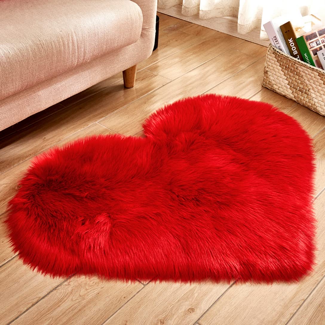 Shaggy Carpet for Home Decor Artificial Sheepskin Hairy Mat Faux Fluffy Floor Mats Love Heart Shape Area Rugs