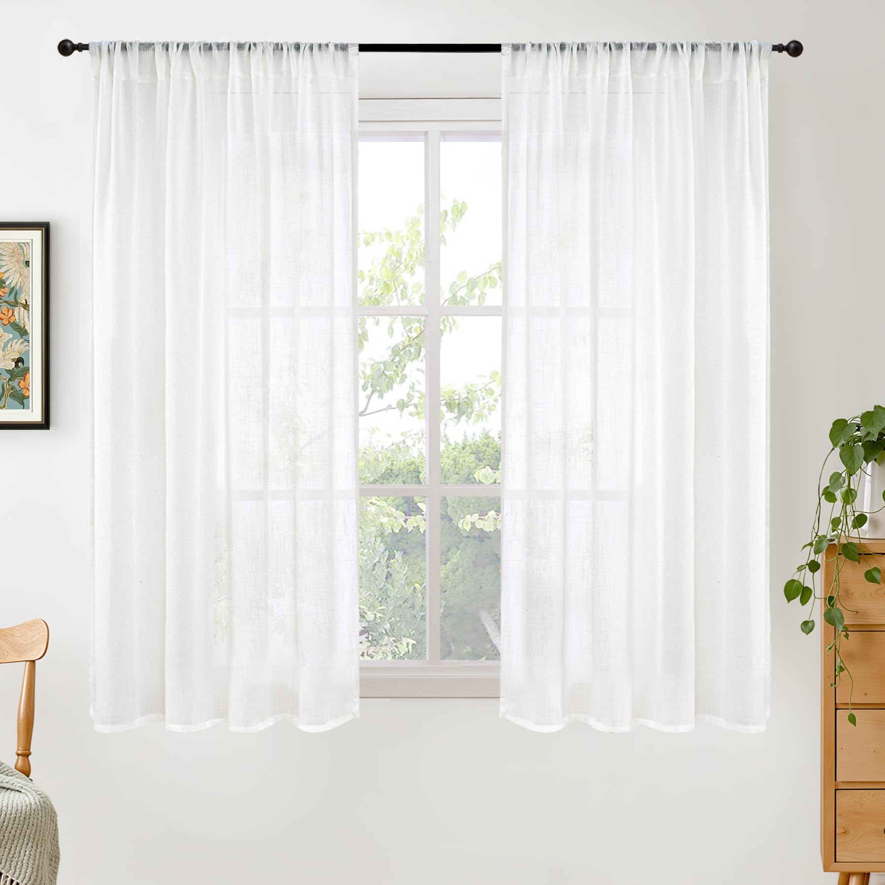 BGment 90 Inches Long Curtains Linen Semi Sheer, Light Filtering Window Treatments Drapes with Rod Pocket Lightweight for Living Room Bedroom, 2 Panels, 52 Inch Wide Each Panel