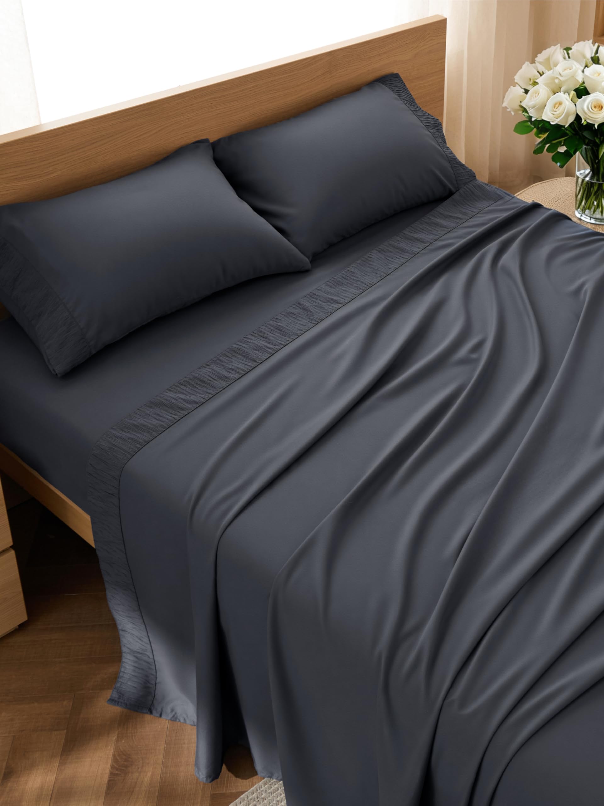 Bedsure King Size Sheets Set - 4 Pieces Soft King Sheets - Breathable & Cooling - Hotel Luxury - Easy Care Polyester Microfiber Bedding for Kids, Women, Men, Linen