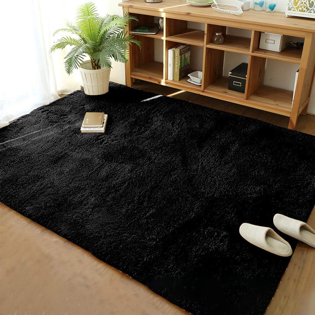 Merelax Soft Modern Indoor Shaggy Area Rug for Bedroom Livingroom Dorm Kids Room Home Decorative, Non-Slip Plush Fluffy Furry Fur Rugs Comfy Nursery Accent Floor Carpet 2x3 Feet, Black
