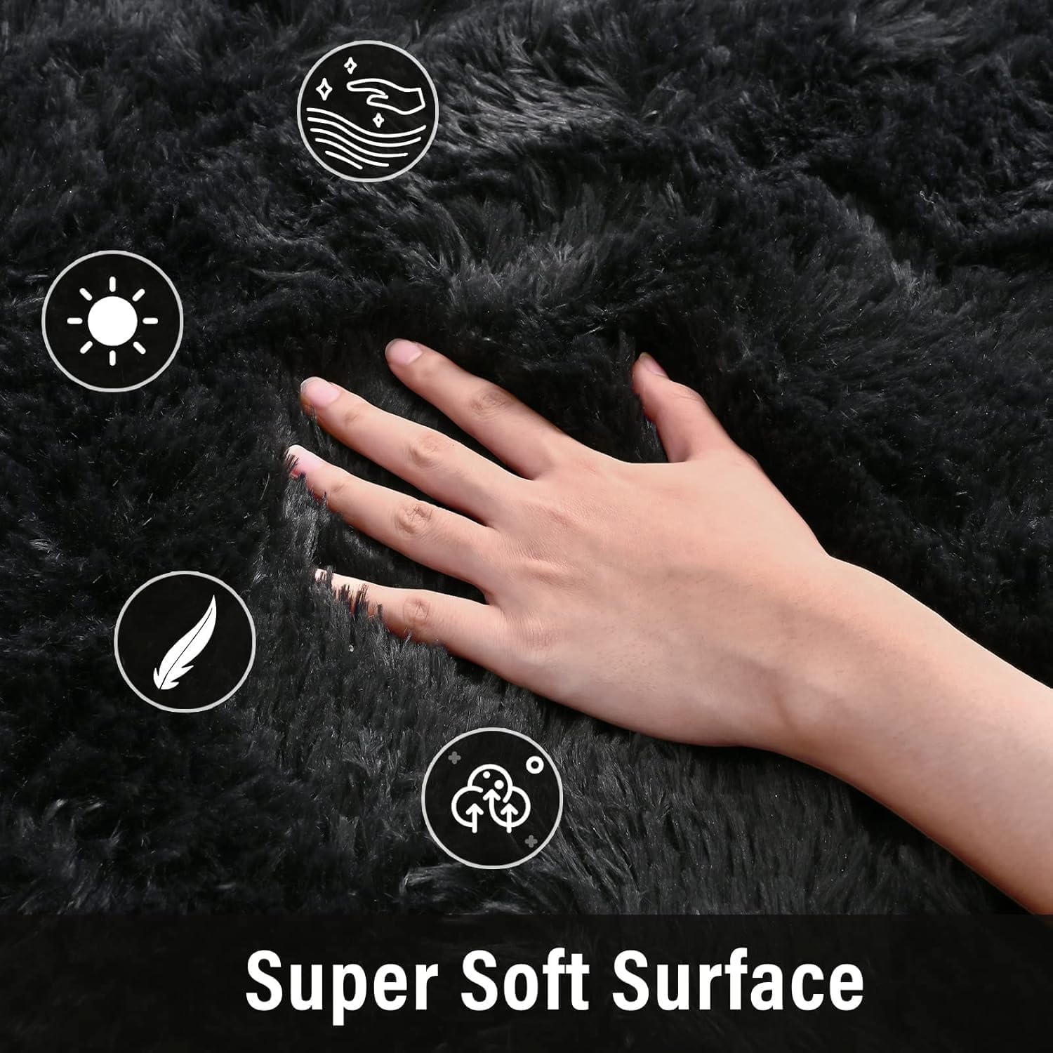 Merelax Soft Modern Indoor Shaggy Area Rug for Bedroom Livingroom Dorm Kids Room Home Decorative, Non-Slip Plush Fluffy Furry Fur Rugs Comfy Nursery Accent Floor Carpet 2x3 Feet, Black