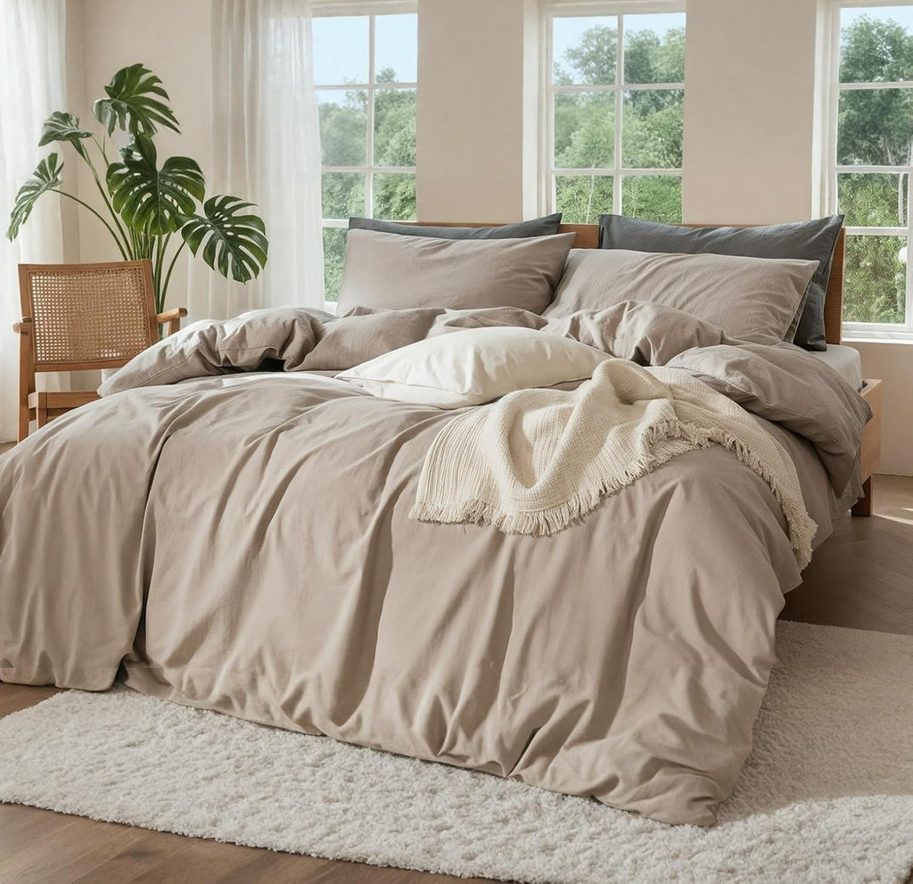 4-Piece Pure Linen Blend Sheet Set, 18" Deep Pocket, Soft Breathable All-Season Bedding for Hot Sleepers
