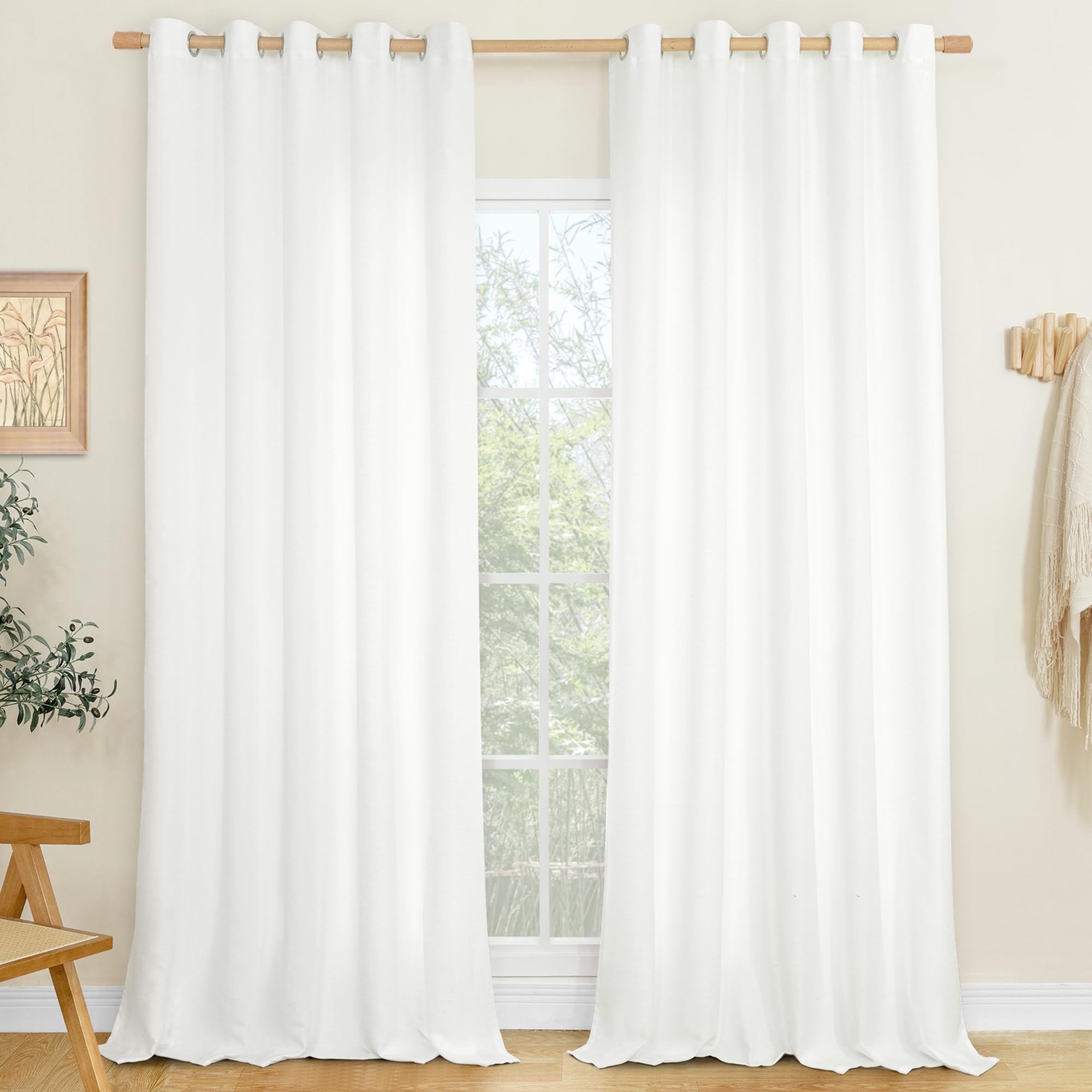 LAMIT Natural Beige Linen Curtains for Bedroom, 84 inches Grommet Thermal Insulated Thick Burlap Farmhouse Neutral Curtains Noise Reducing Light Filtering Drapes for Living Room, 2 Panels, W60 x L84