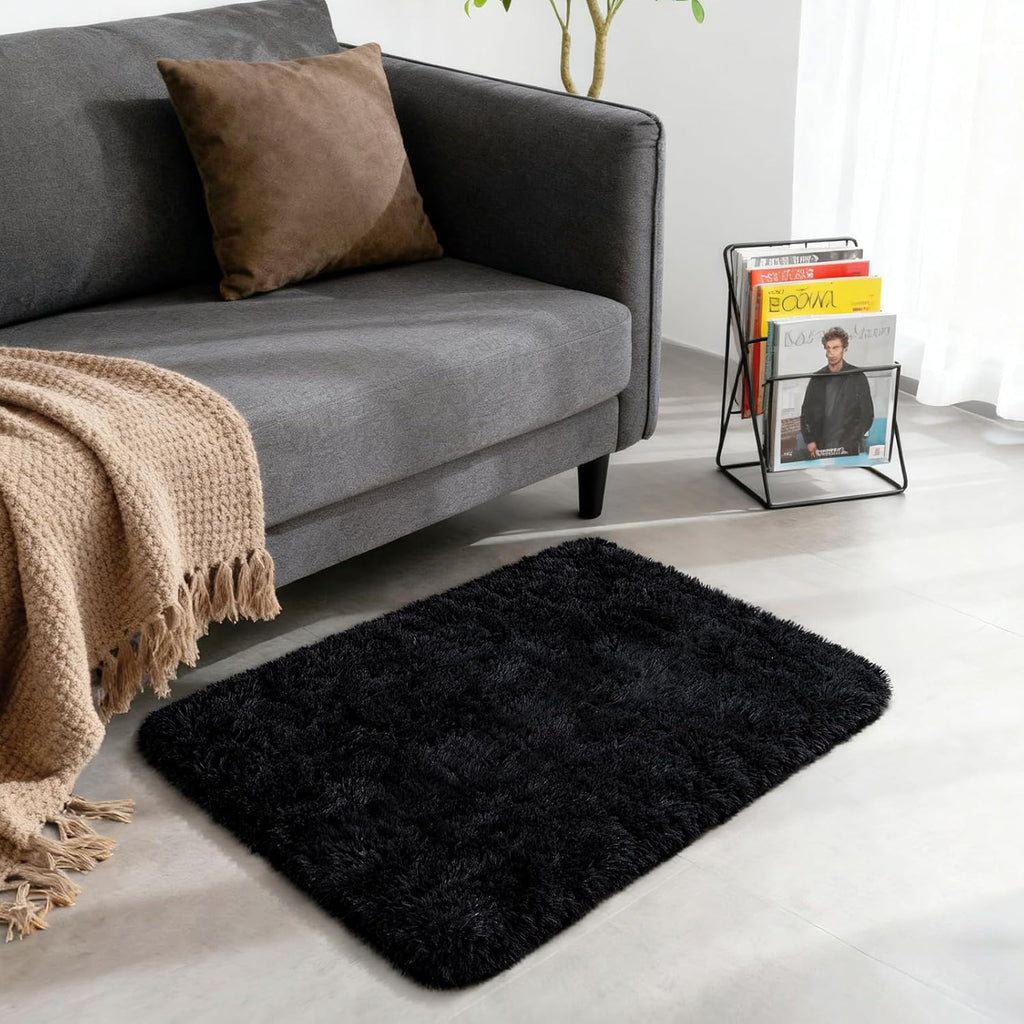 Merelax Soft Modern Indoor Shaggy Area Rug for Bedroom Livingroom Dorm Kids Room Home Decorative, Non-Slip Plush Fluffy Furry Fur Rugs Comfy Nursery Accent Floor Carpet 2x3 Feet, Black