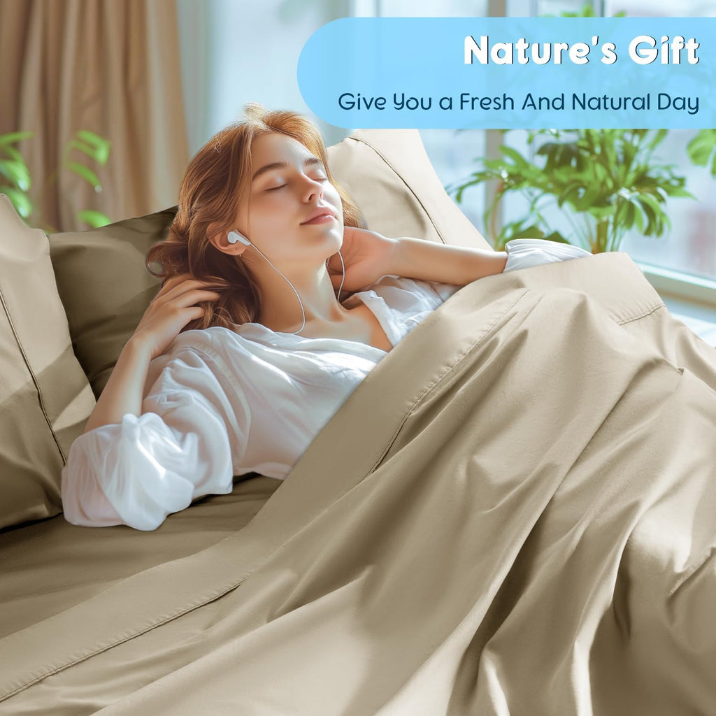 SONORO KATE 100% Egyptian Cotton Sheets Set, Extra Deep Pocket up to 18"-24",1000 High Thread Count, Soft & Breathable 5-Star Hotel Sateen Bed Sheets - 4 PC (Linen,Queen)