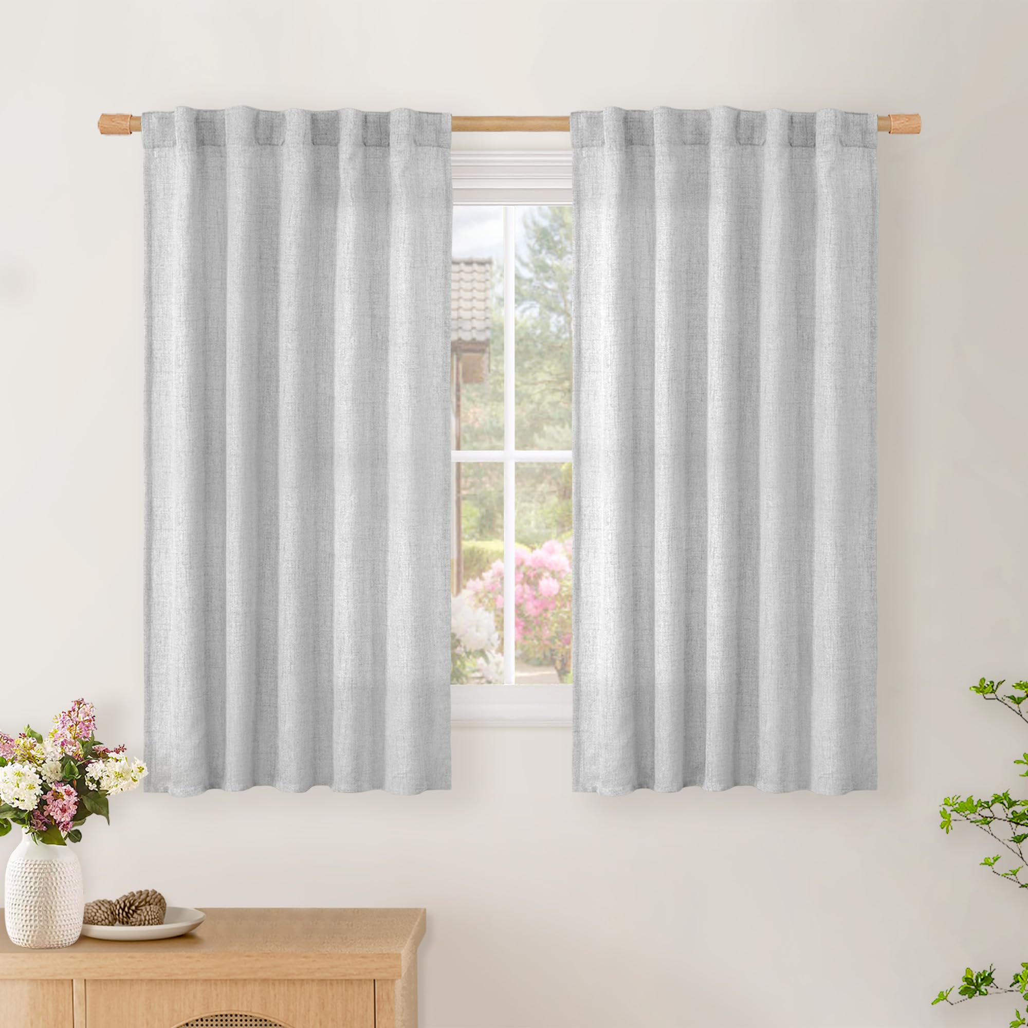 BGment Long 102 Inch Length Linen Curtains for Living Room, Natural Rod Pocket Textured Burlap Drapes Rustic Country Light Filtering for Bedroom Semi Sheer Back Tab, 2 Panel, 52 Inch Wide Each Panel