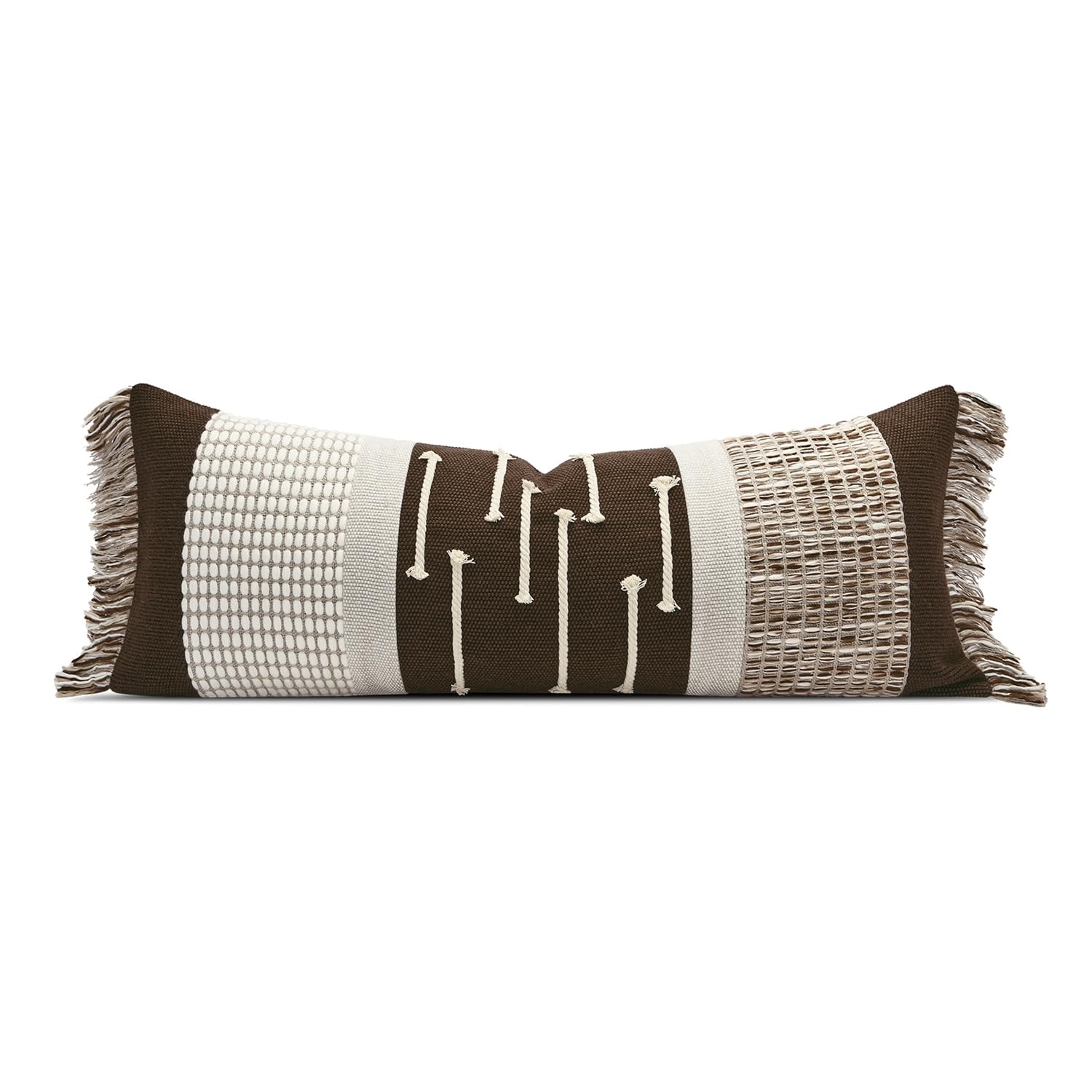Luxury Zebra Lumbar Pillow Cover with Brown Tassel Trim, Zebra Pattern Jacquard Design Decorative Pillow Case for Sofa Bedroom Living Room, 12x20 Inch (Single Pack)