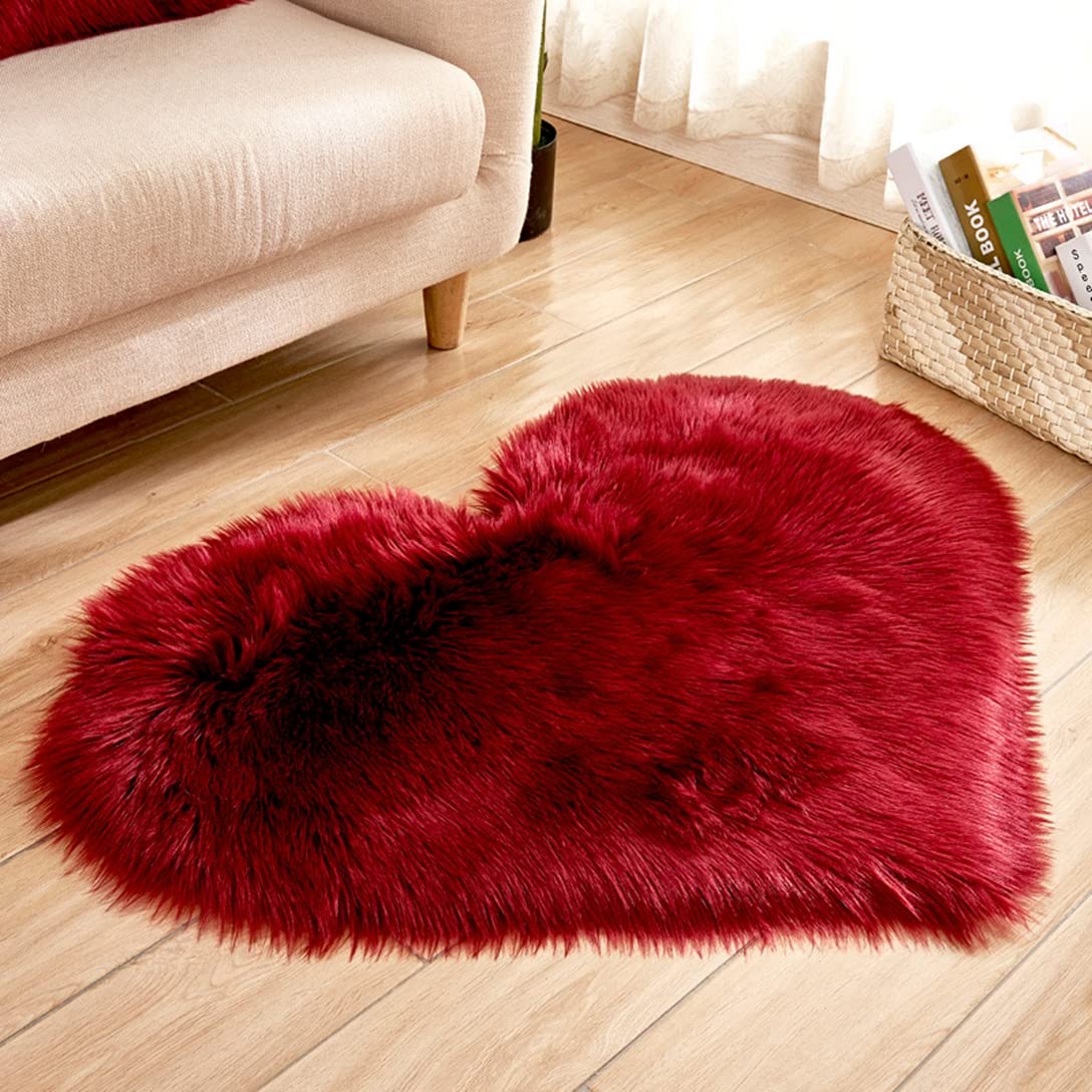 Shaggy Carpet for Home Decor Artificial Sheepskin Hairy Mat Faux Fluffy Floor Mats Love Heart Shape Area Rugs