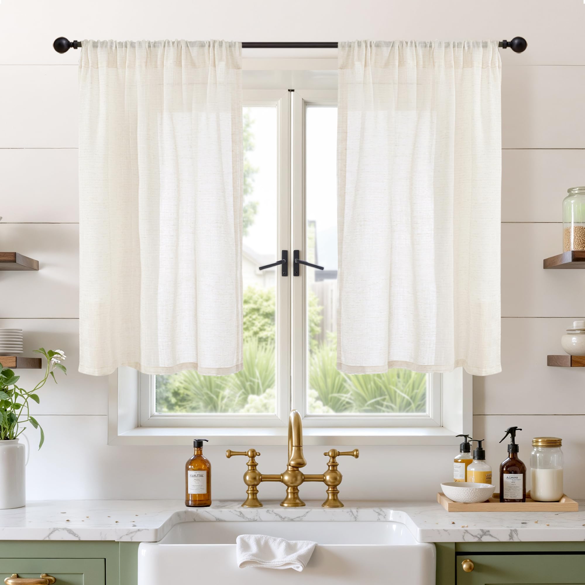 BGment 90 Inches Long Curtains Linen Semi Sheer, Light Filtering Window Treatments Drapes with Rod Pocket Lightweight for Living Room Bedroom, 2 Panels, 52 Inch Wide Each Panel