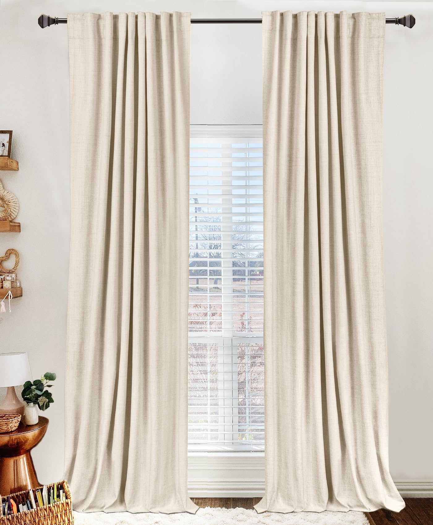 Oatmeal 2-Panel Linen Blackout Curtains, 50"W x 96"L, Thermal Insulated, Back Tab & Rod Pocket for Bedroom & Living Room