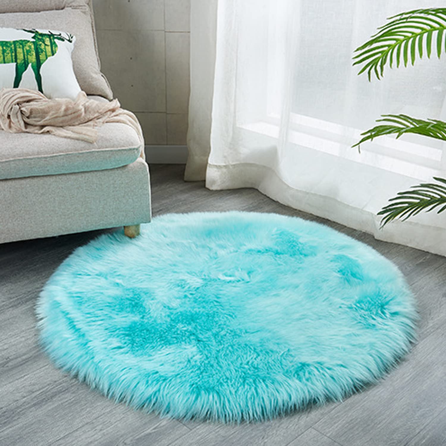 Luxury Faux Sheepskin Area Rugs Supersoft Fluffy Shaggy Round Floor Carpet Mat Decorative Throw Cover- Children Play Carpet for Living & Bedroom Sofa Light Pink, 5 ft Diameter