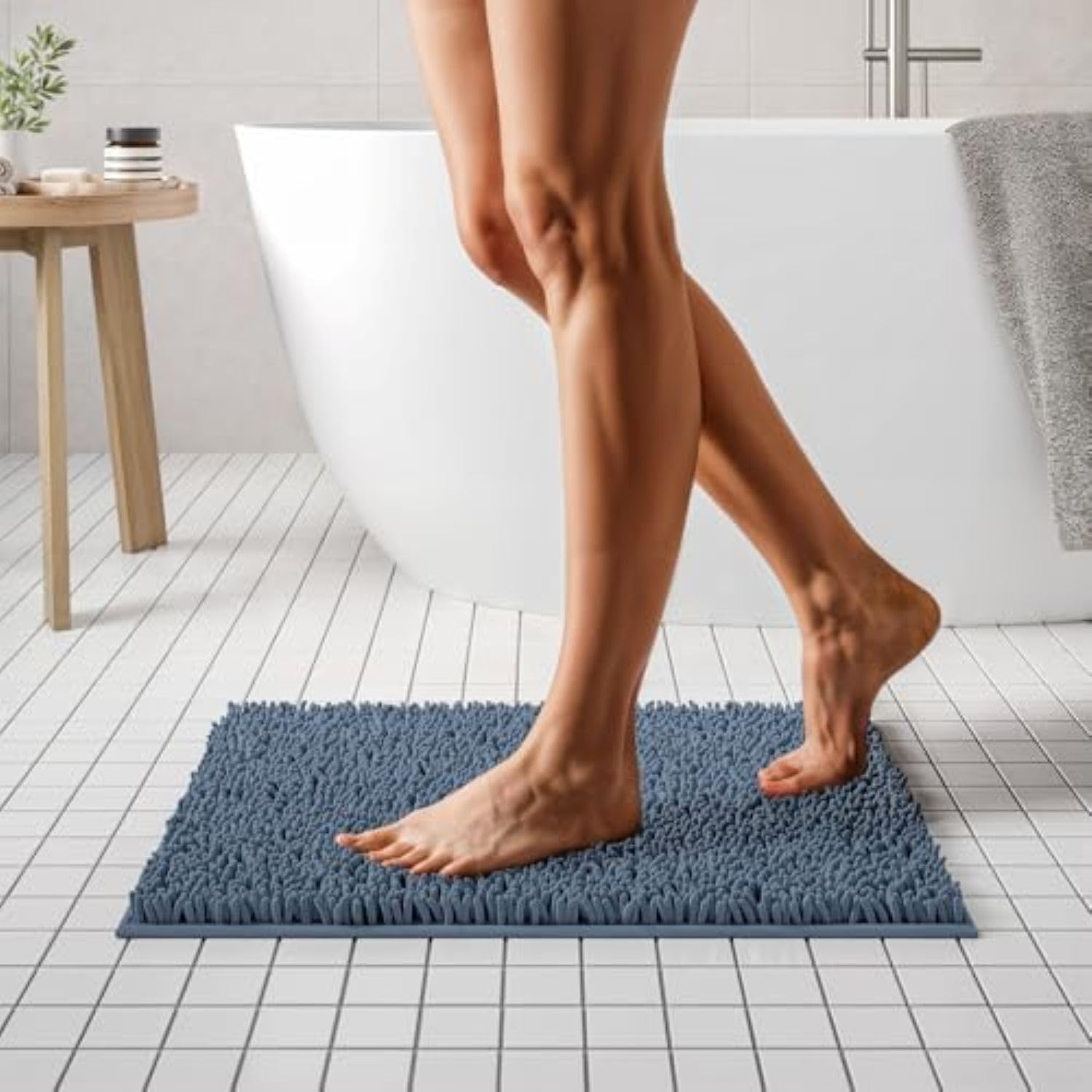 MAYSHINE Plush Shaggy Chenille Bath Mat | Extra Soft, Super Absorbent, Non-Slip Bathroom Rug | Fluffy Microfiber, Area Rug Sets for Bathroom Floor, Kitchen, Living Room | 59"x31" | Beige