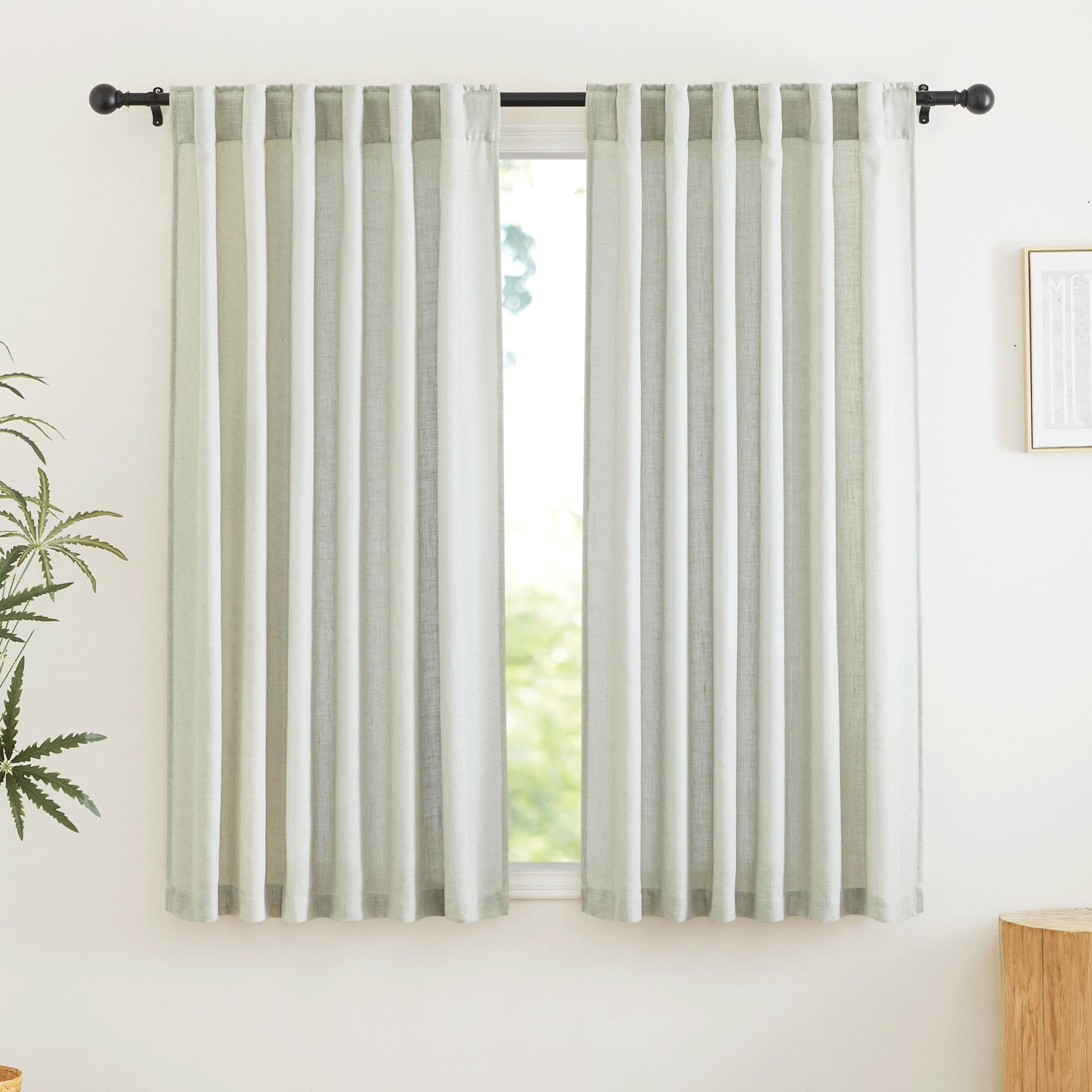 RYB HOME Farmhouse Sheer Curtains 108 inch Length, Semi Sheer Curtain & Drapes Large Window Dressing Lights & Winds Filter for Bedroom Home Office Living Room, Linen, W 70 x L 108 inch Long, 1 Pair