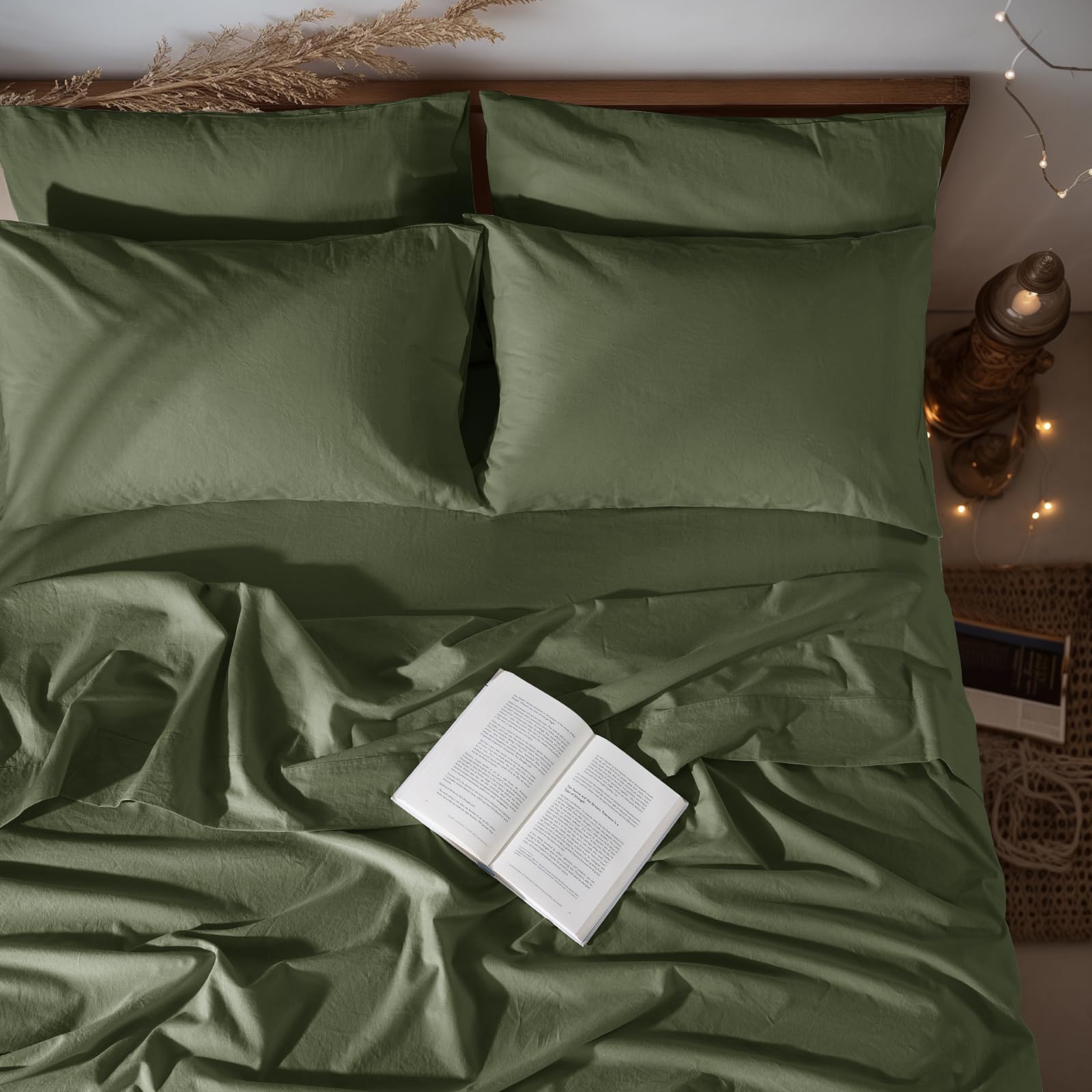 LBRO2M 100% Pure Linen Sheet Set Deep Pocket Up to 16" Bed Sheets Sets, Natural Flax Beddings Soft, Breathable, Comfortable for All Seasons 4 Pcs Sheet Set Queen Size, Linen