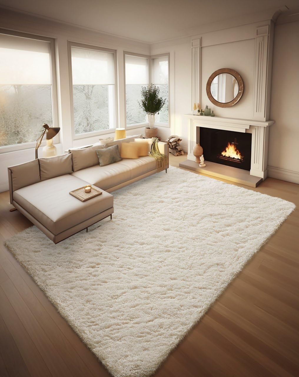 Ophanie Beige Rugs for Living Room Bedroom, 5x8 Fluffy Fuzzy Furry Carpet, Plush Soft Shaggy Bedside Indoor Floor Area Rug for Kids Girls Boys Baby Teen Dorm Nursery Home Decor Aesthetic