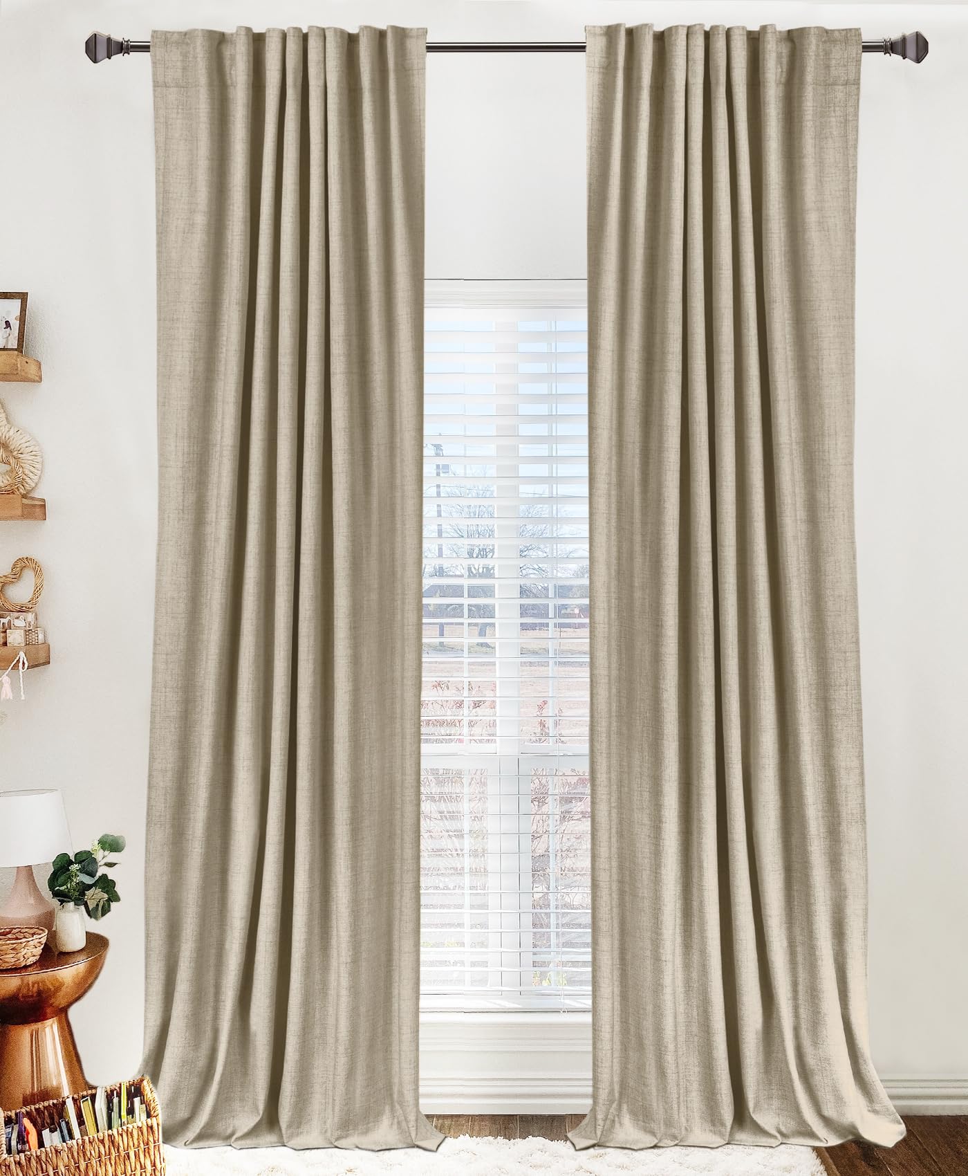 Oatmeal 2-Panel Linen Blackout Curtains, 50"W x 96"L, Thermal Insulated, Back Tab & Rod Pocket for Bedroom & Living Room