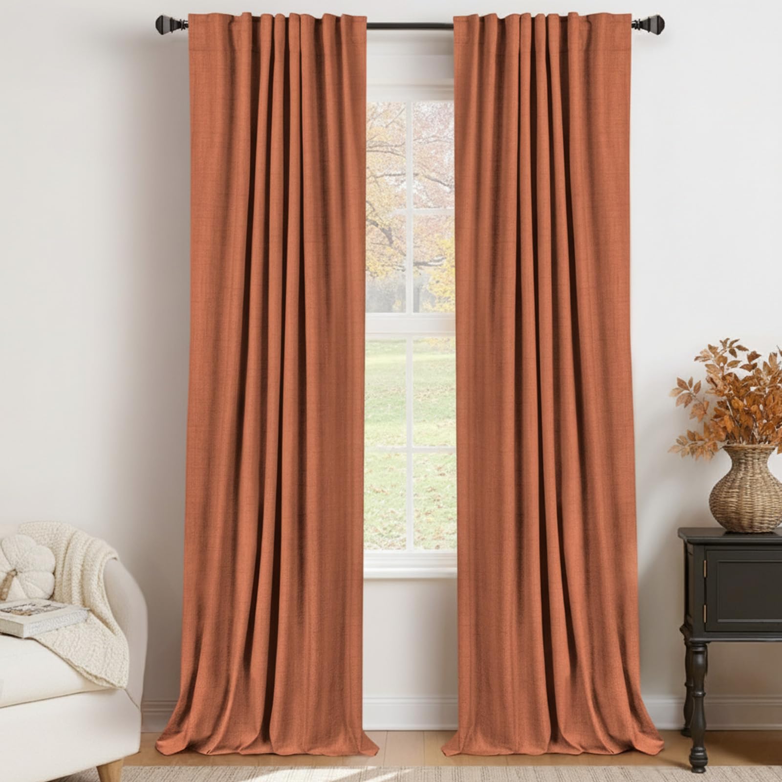 Oatmeal 2-Panel Linen Blackout Curtains, 50"W x 96"L, Thermal Insulated, Back Tab & Rod Pocket for Bedroom & Living Room