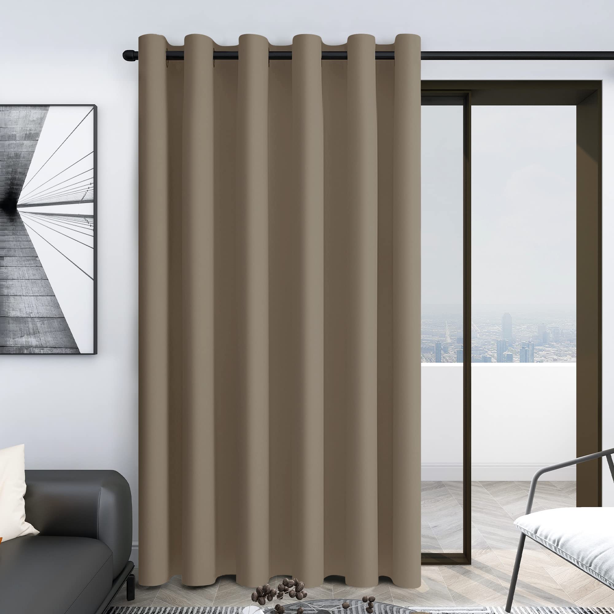 Deconovo Blackout Wide Curtain Panel, Grommet Top Thermal Insulated Room Darkening Drape for Bedroom Living Room, Khaki Divider, 100W x 84L Inch, Pack of 1