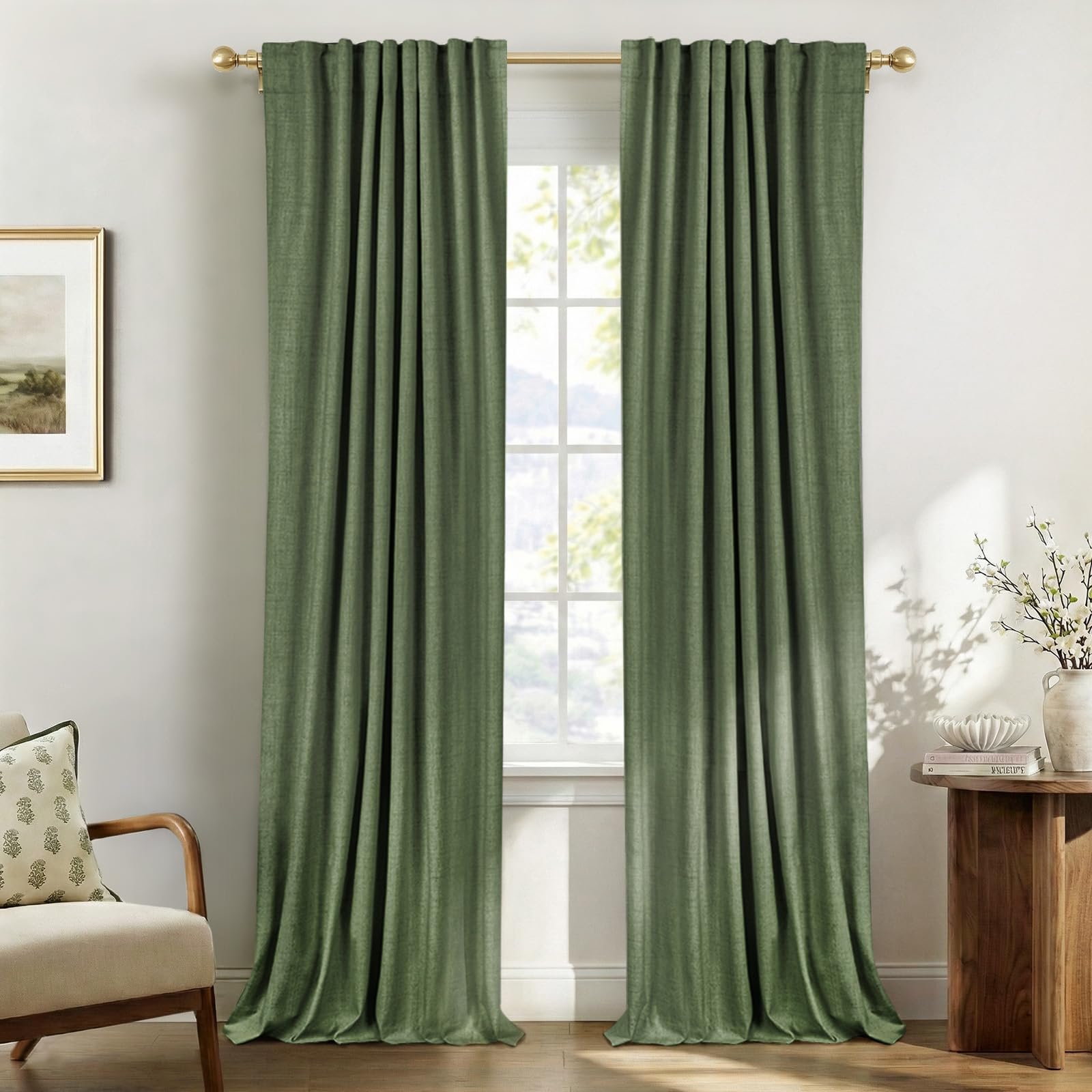 Oatmeal 2-Panel Linen Blackout Curtains, 50"W x 96"L, Thermal Insulated, Back Tab & Rod Pocket for Bedroom & Living Room