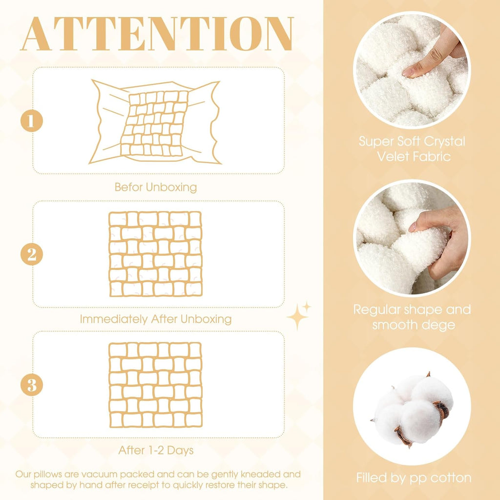 Wenqik 2 Pcs Knot Pillows Square Knotted Plush Throws Soft Accent Pillows Decoration Cushion for Couch Home Office Living Room Bedroom Bed Sofa Decor, 12'' x 13''(Cream White,Lambswool)
