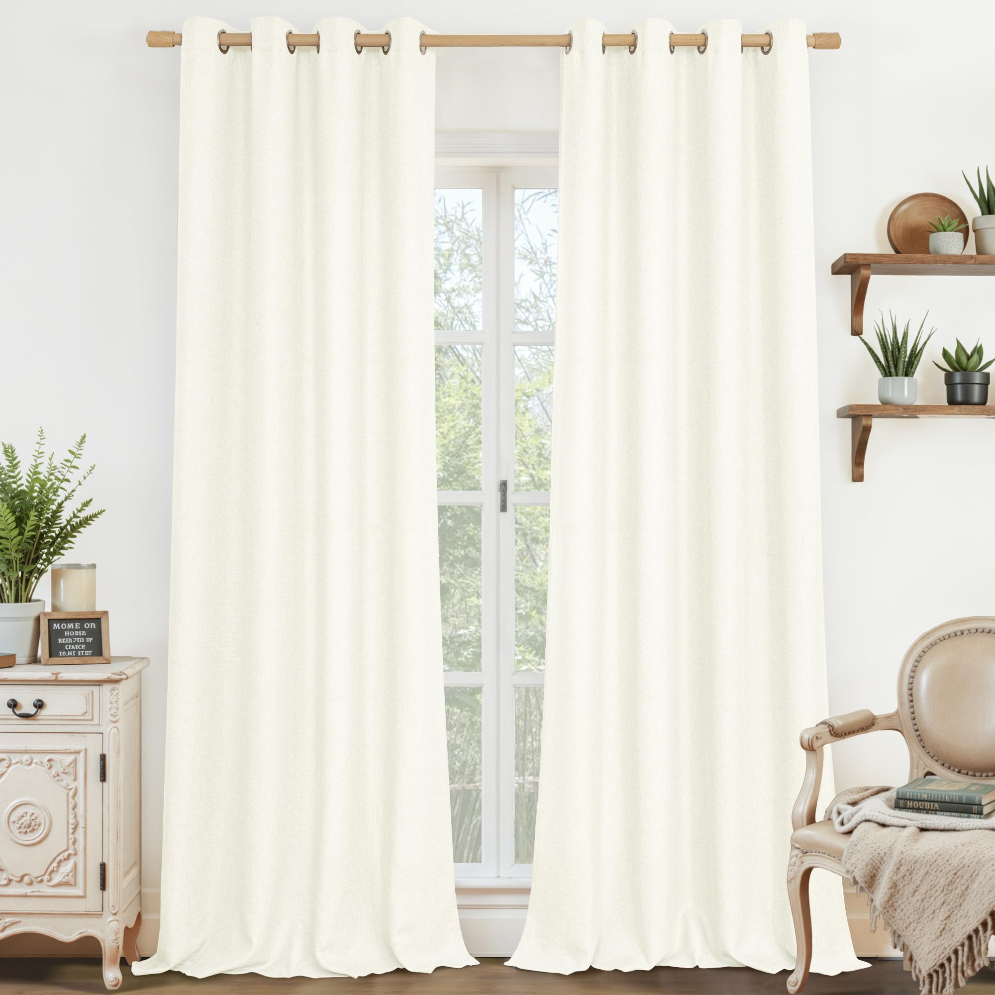 LAMIT Natural Beige Linen Curtains for Bedroom, 84 inches Grommet Thermal Insulated Thick Burlap Farmhouse Neutral Curtains Noise Reducing Light Filtering Drapes for Living Room, 2 Panels, W60 x L84