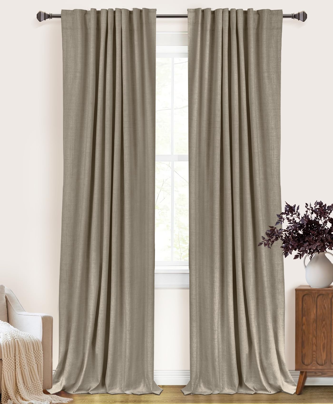 Oatmeal 2-Panel Linen Blackout Curtains, 50"W x 96"L, Thermal Insulated, Back Tab & Rod Pocket for Bedroom & Living Room